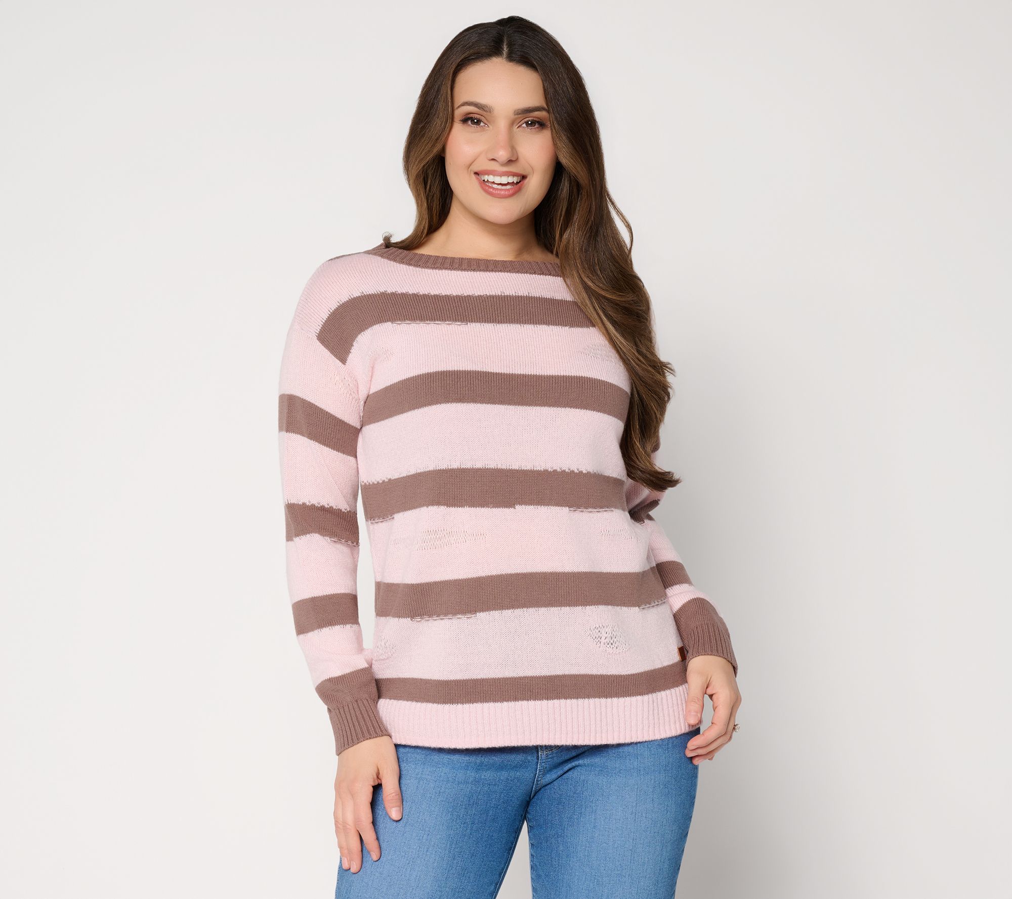 Peace Love World Novelty Yarn Boat Neck Striped Sweater