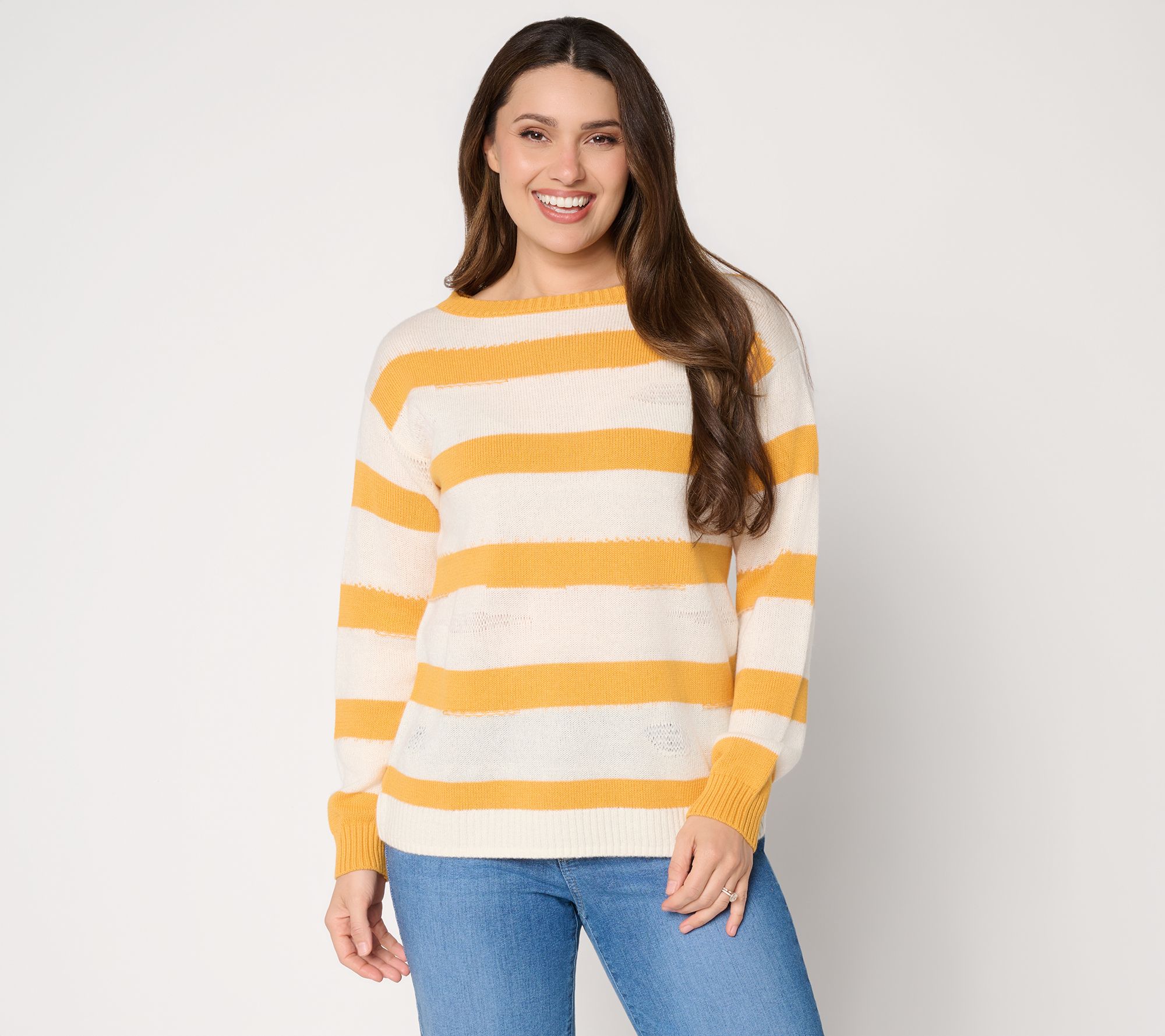 Peace Love World Novelty Yarn Boat Neck Striped Sweater