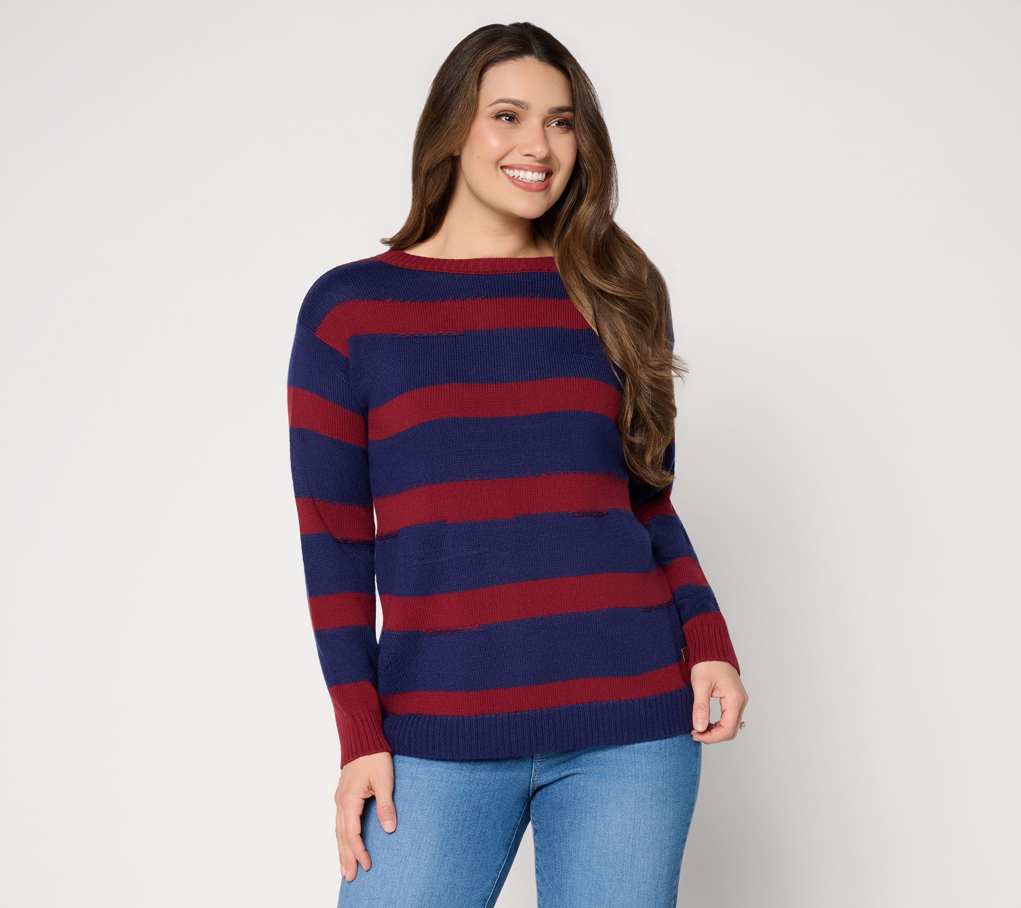 Peace Love World Novelty Yarn Boat Neck Striped Sweater