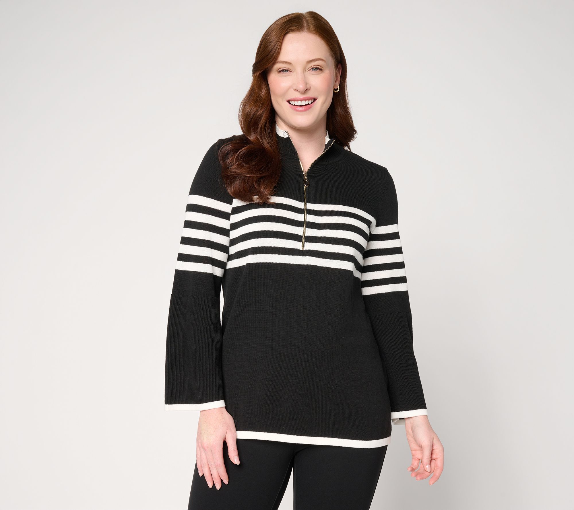 "As Is" Belle by Kim Gravel Spectator Chic Striped Half Zip Sweater