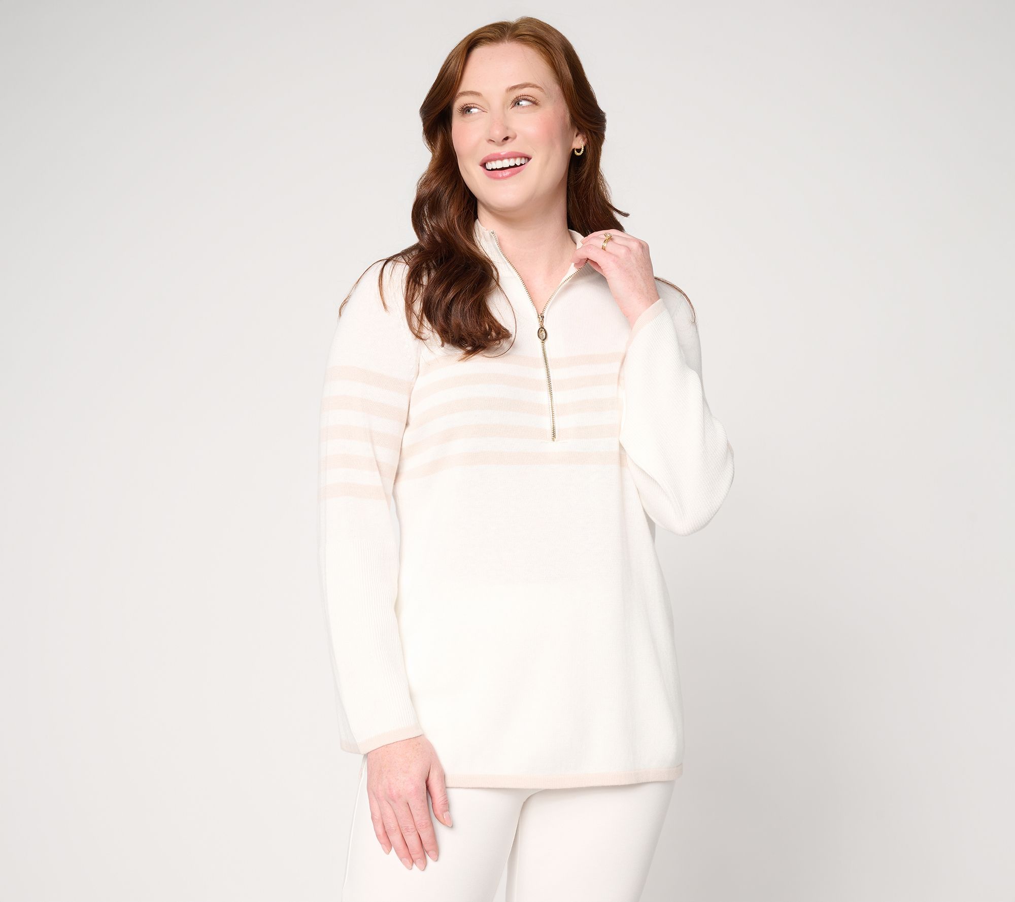 "As Is" Belle by Kim Gravel Spectator Chic Striped Half Zip Sweater