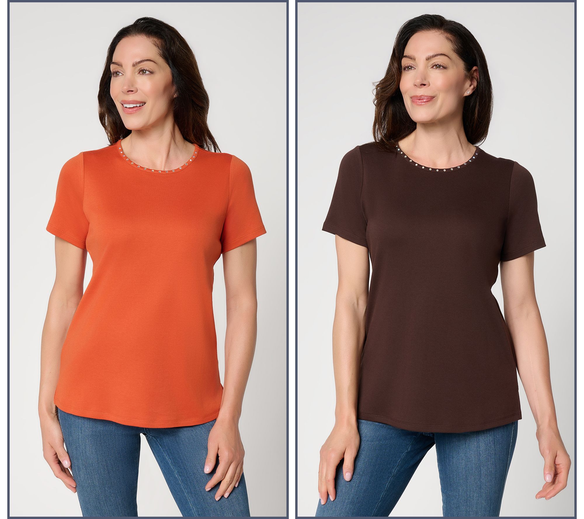 Quacker Factory Pop of Shine Set of Two Short Sleeve Tops