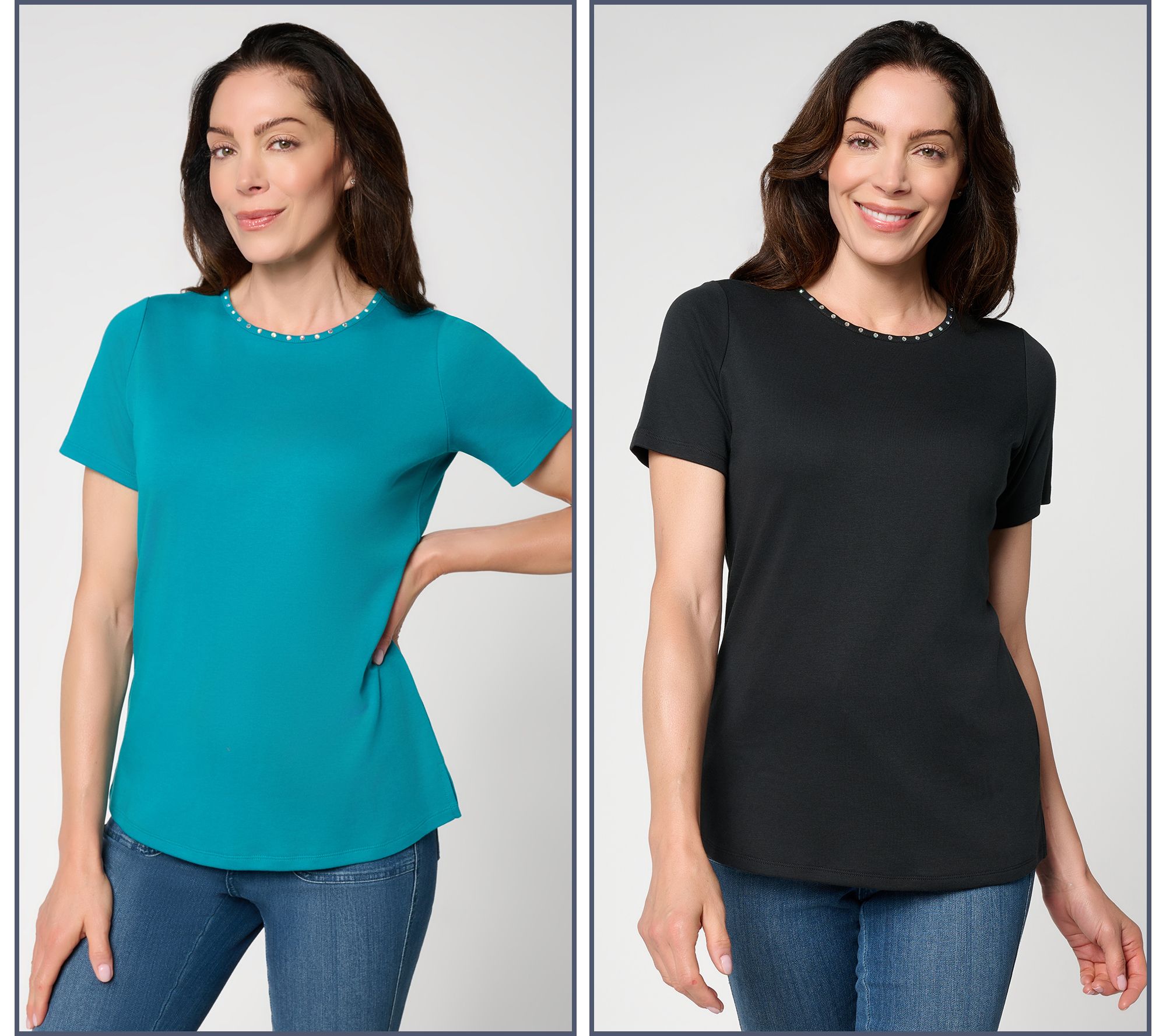 Quacker Factory Pop of Shine Set of Two Short Sleeve Tops