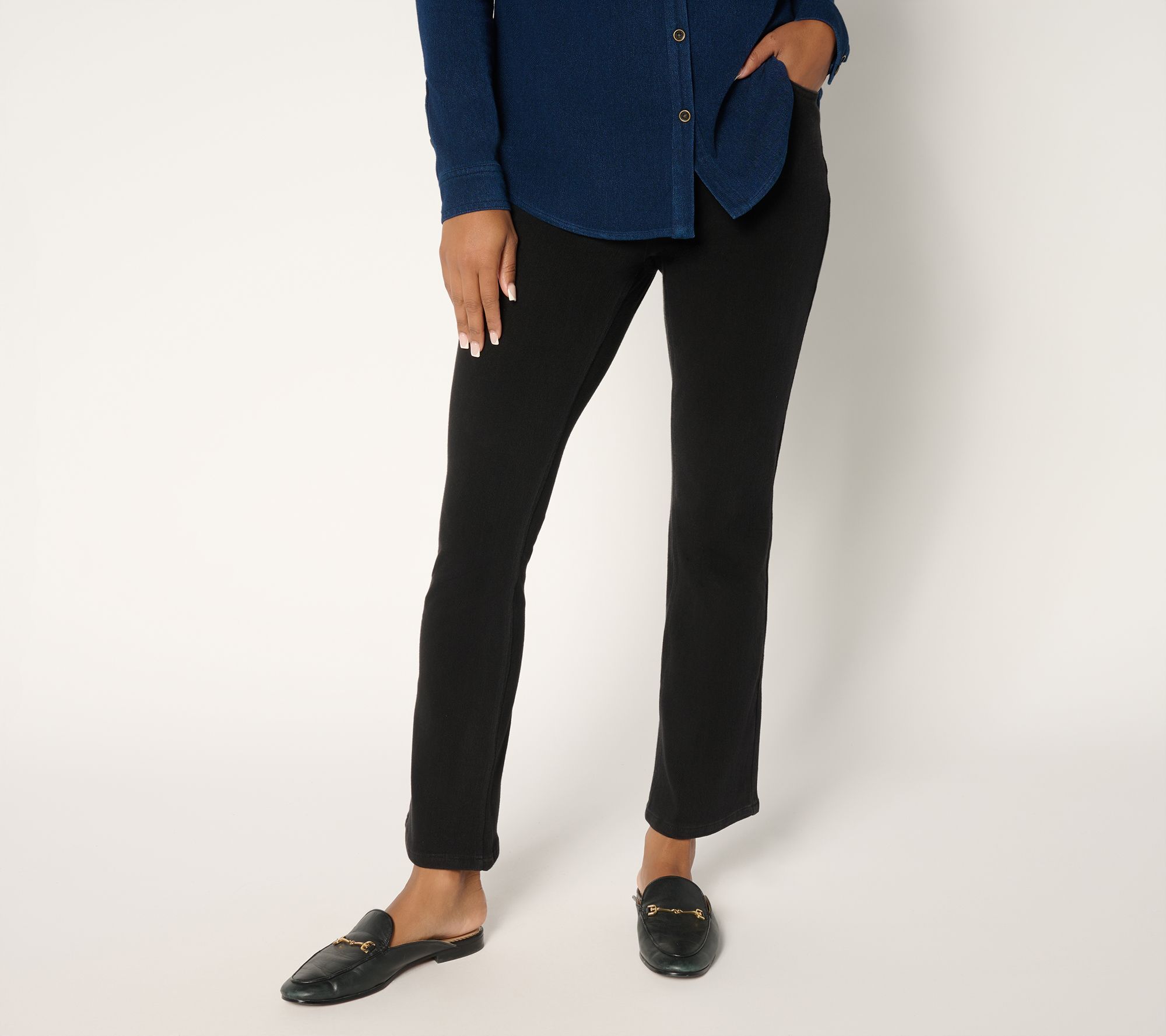 "As Is" Susan Graver Petite Cool Touch Denim Boot Cut Pants- Black