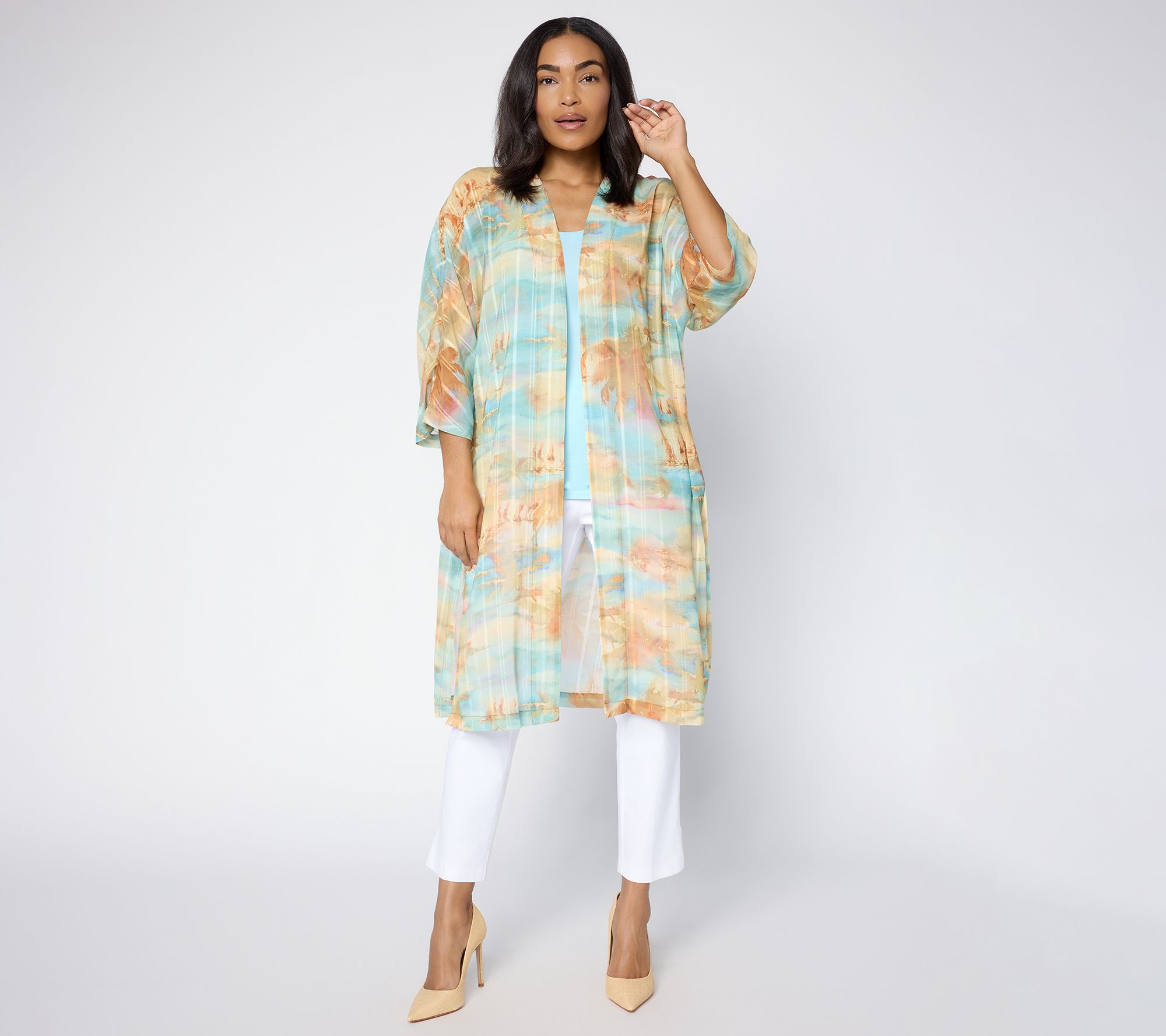 "As Is" Dennis Basso Reg Print Ribbon Stripe Topper