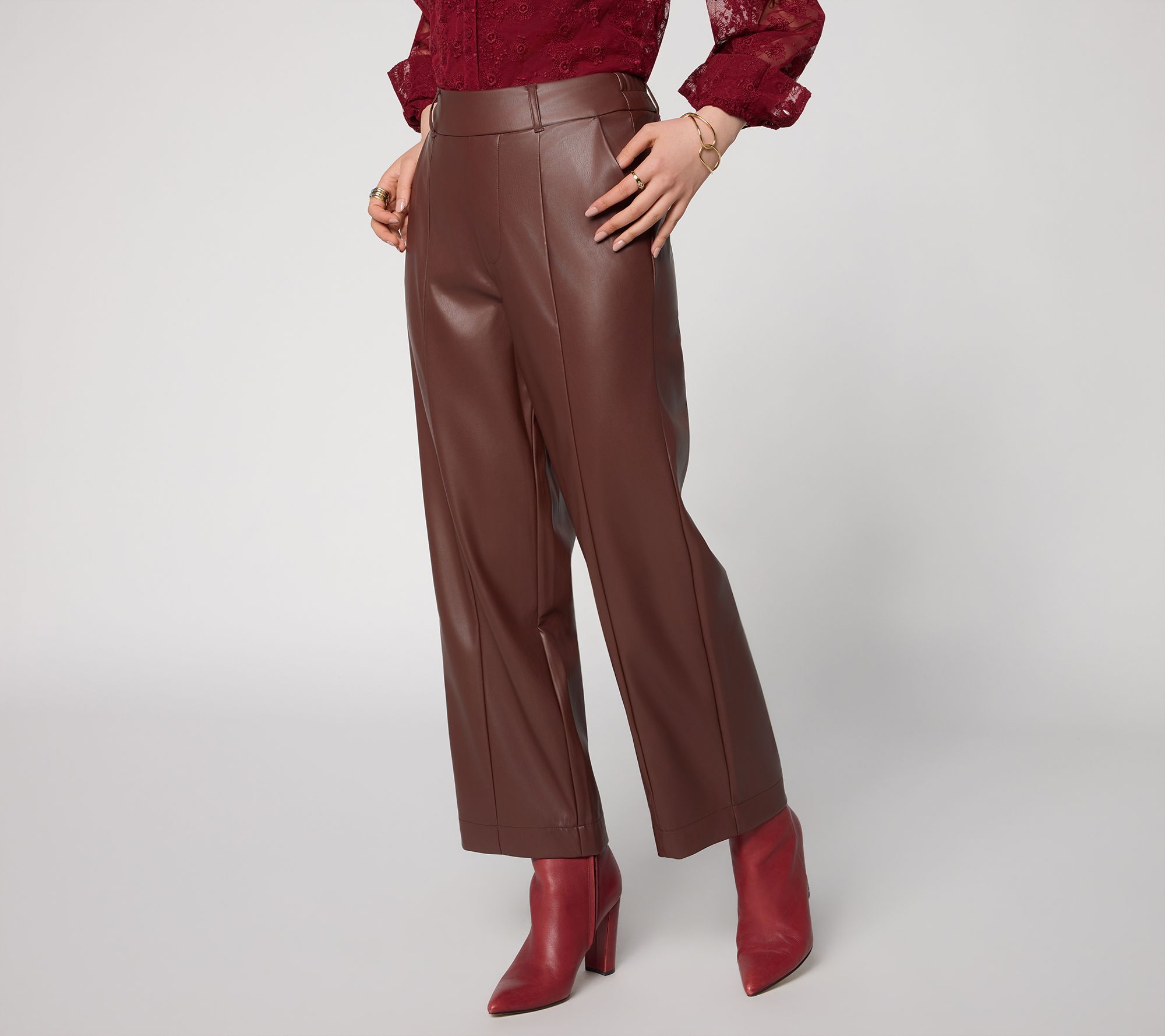 Me by Jennie Garth Regular Faux Leather Wide Leg Pants