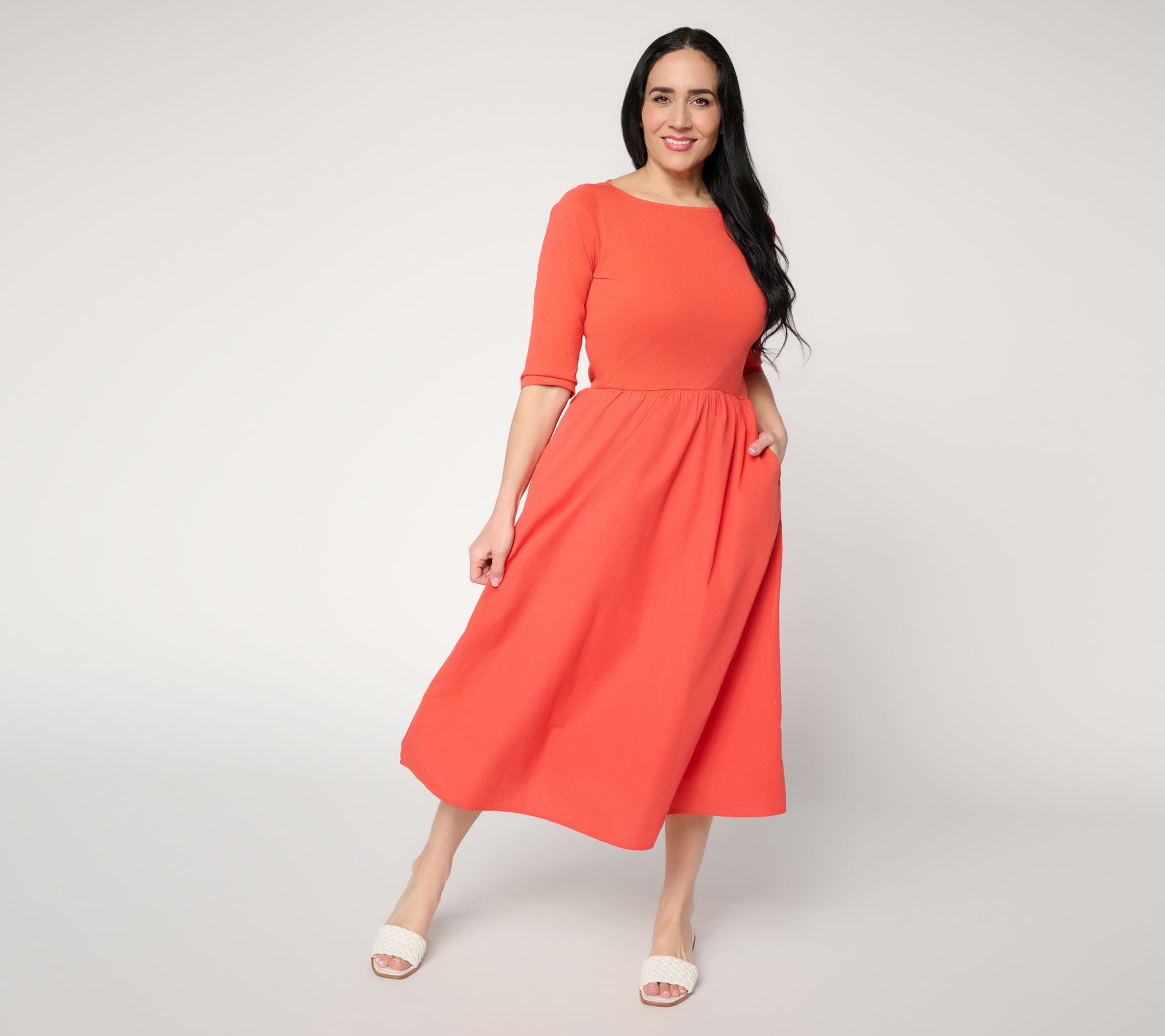 "As Is" Me by Jennie Garth Reg Mixed Media 3/4 Sleeve Midi Dress