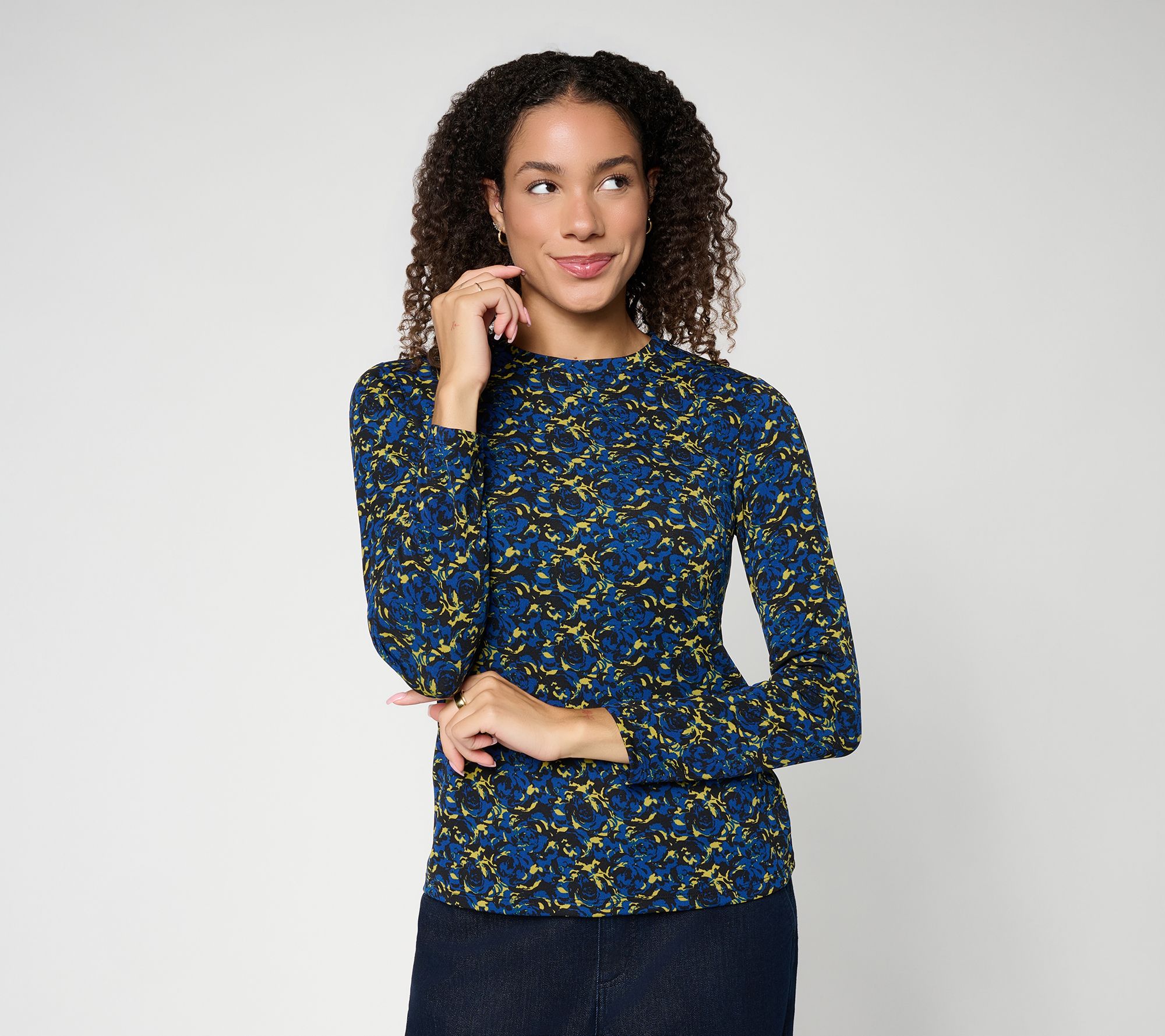 Carla Rockmore Collection Printed Long Sleeve Knit Top