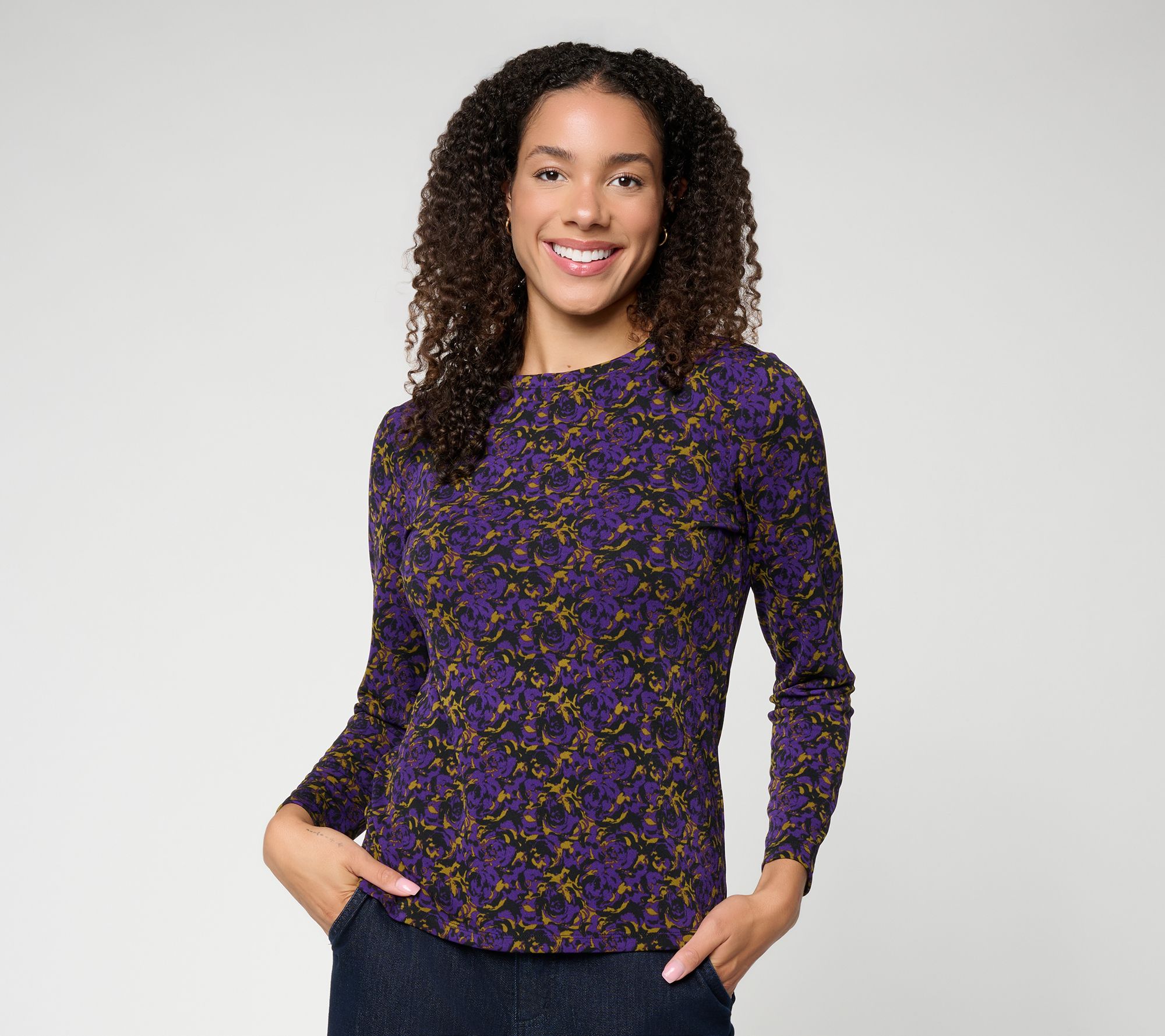 Carla Rockmore Collection Printed Long Sleeve Knit Top