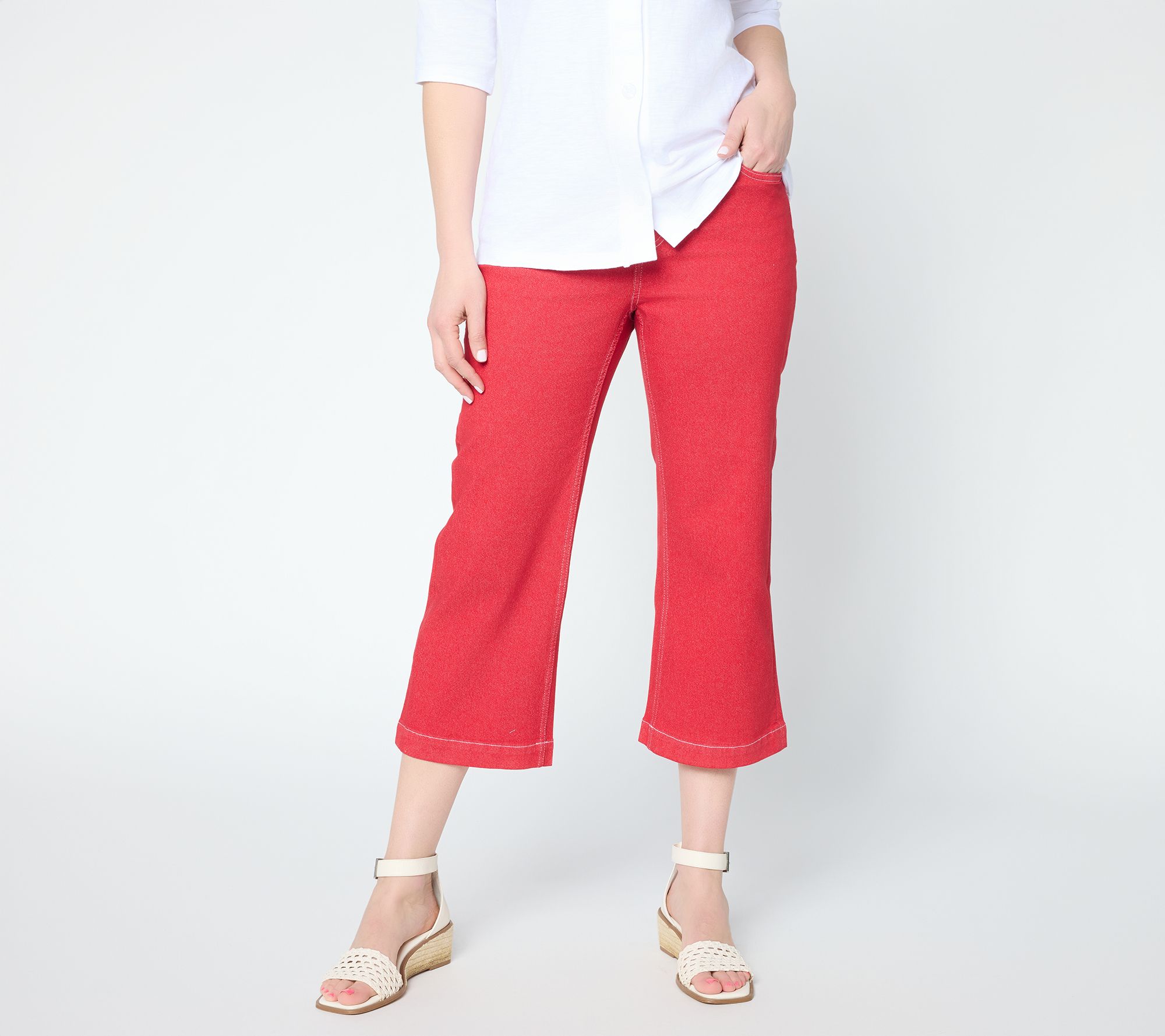"As Is" Denim & Co. Regular Classic Stretch Wide Leg Crop Jeans