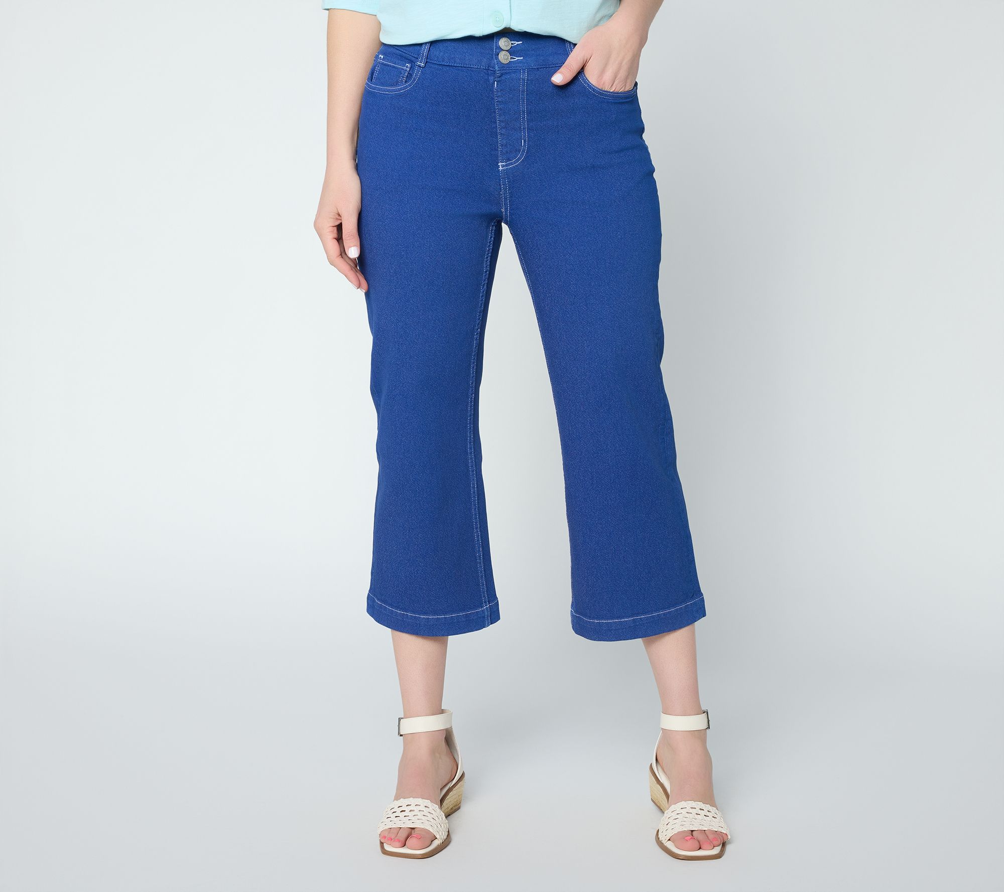 "As Is" Denim & Co. Regular Classic Stretch Wide Leg Crop Jeans