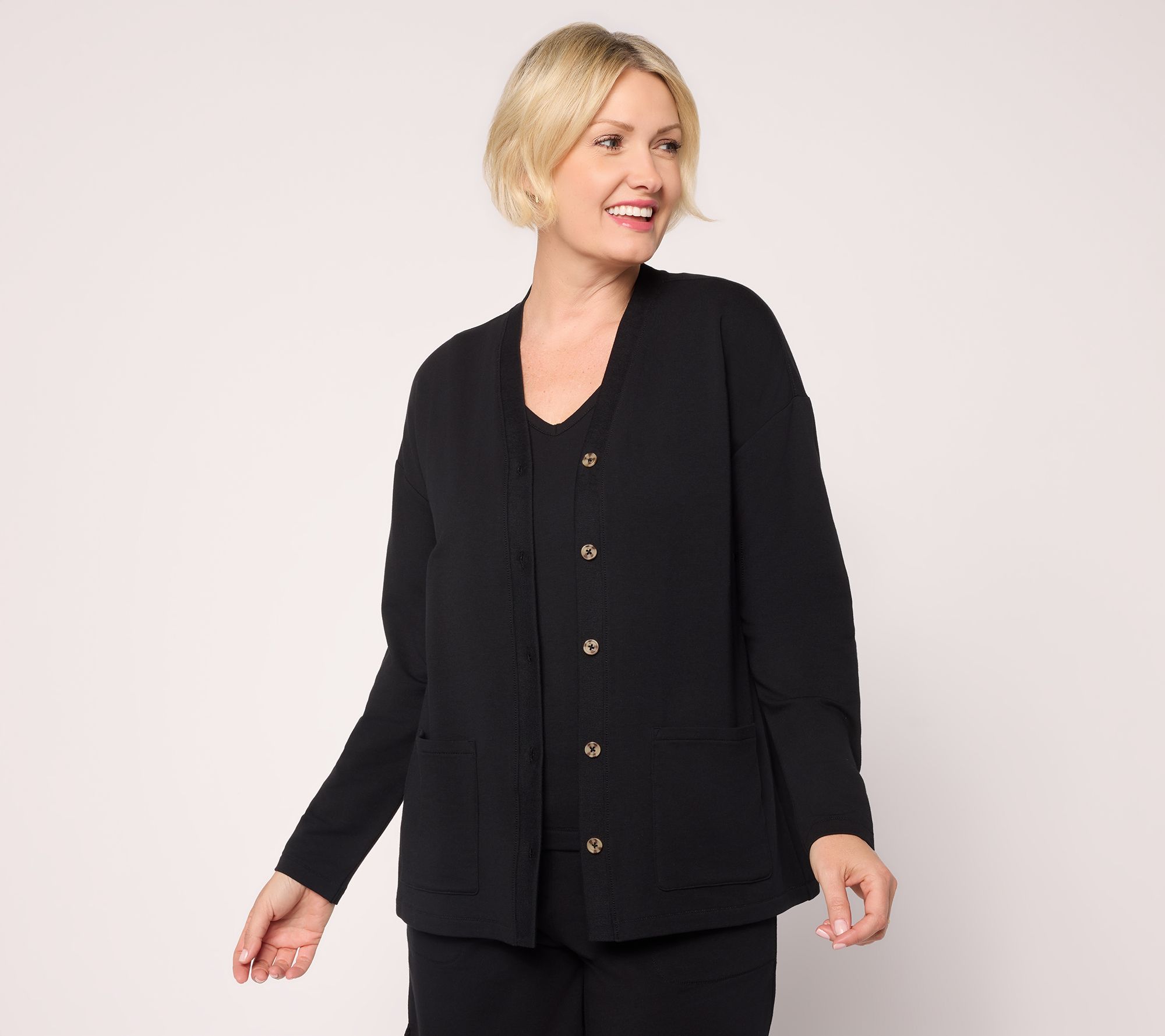 "As Is" AnyBody Lightweight Cozy Knit French Terry Cardigan