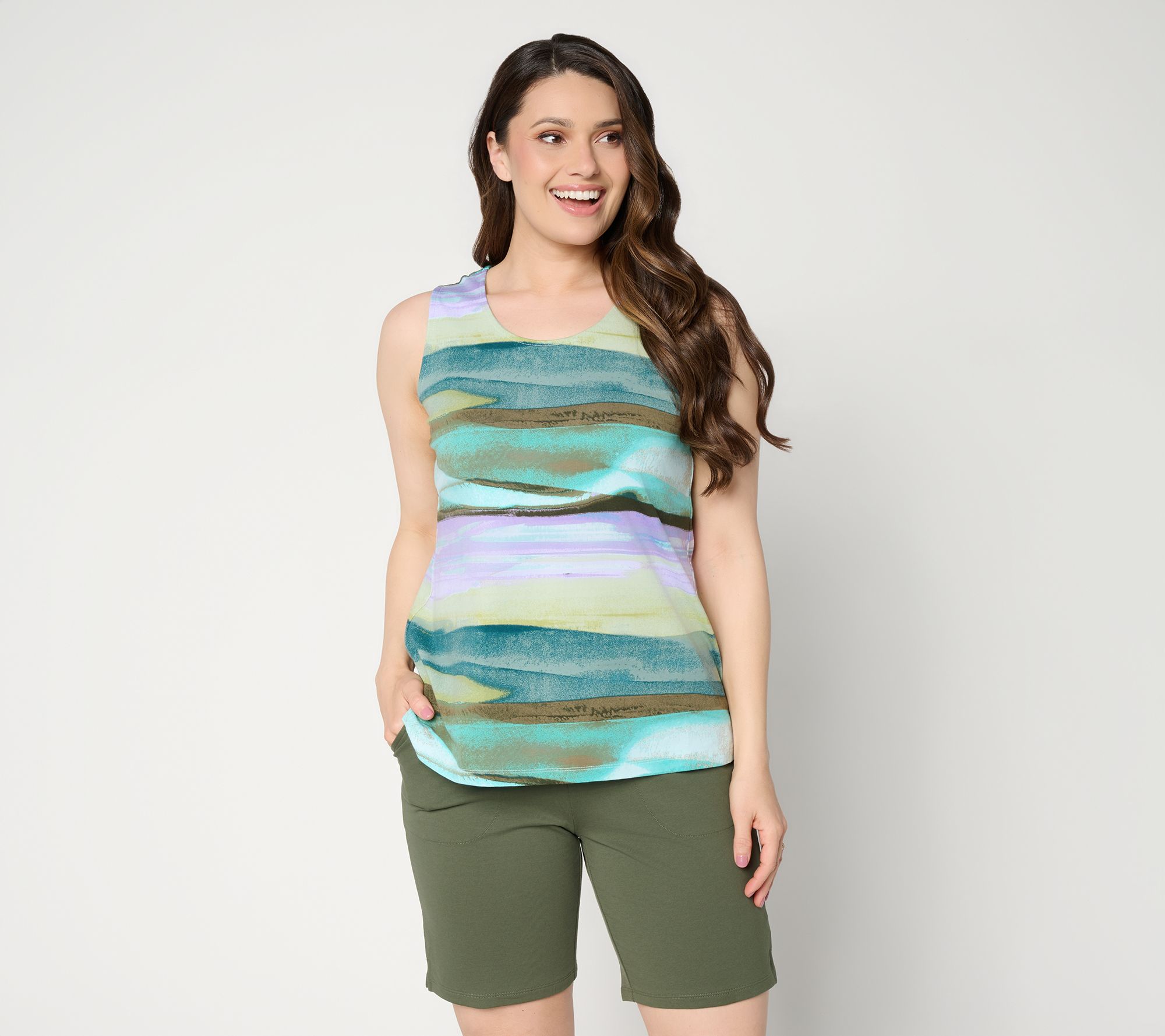 "As Is" Denim & Co. Printed Favorite Jersey Scoop Neck Tank Top