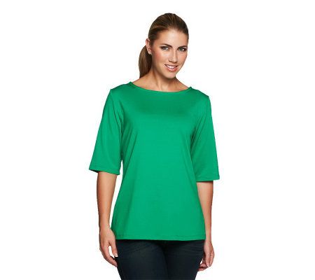Susan Graver Essentials Butterknit Elbow Sleeve Bateau Neck Top