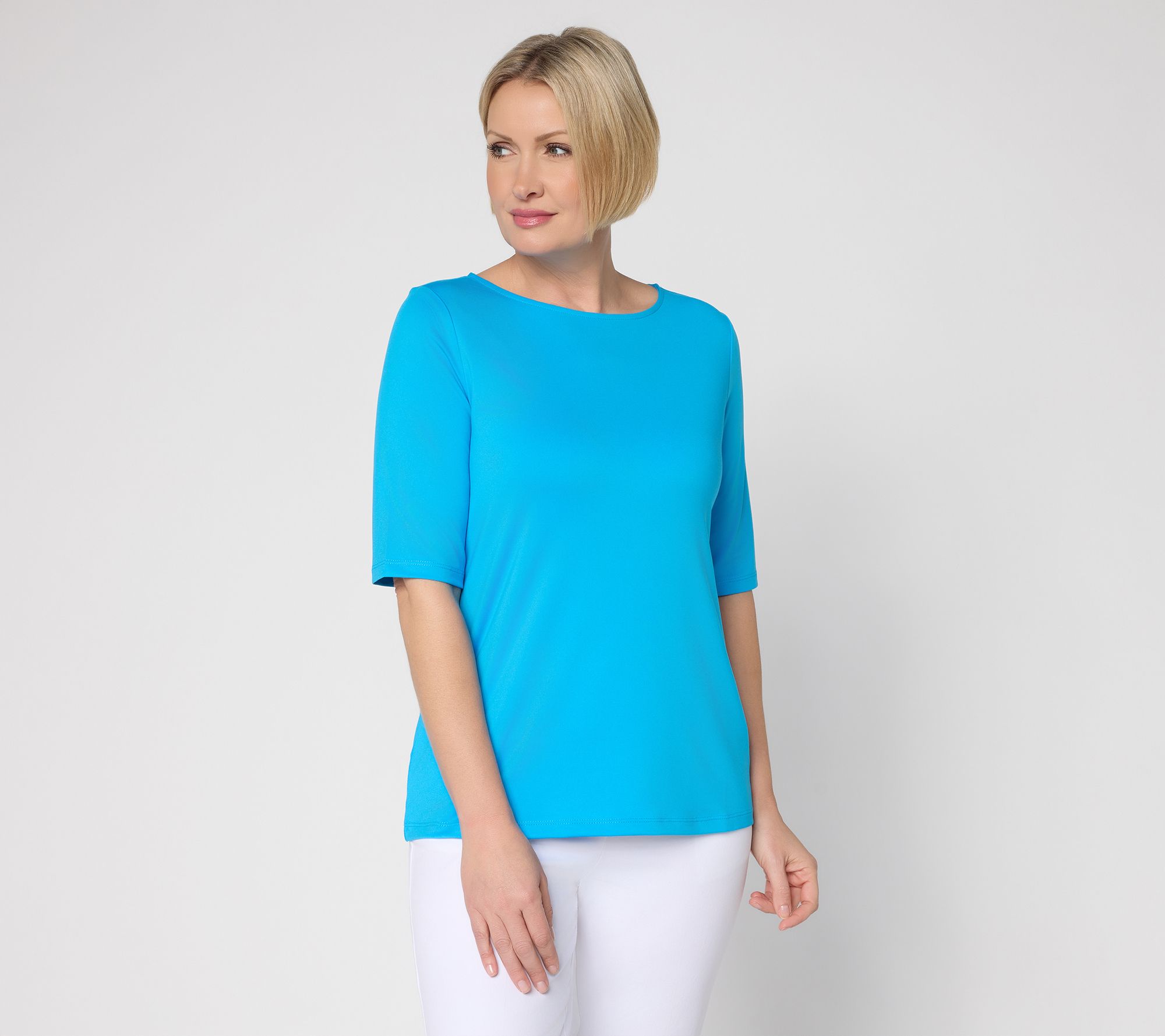 Susan Graver Essentials Butterknit Elbow Sleeve Bateau Neck Top