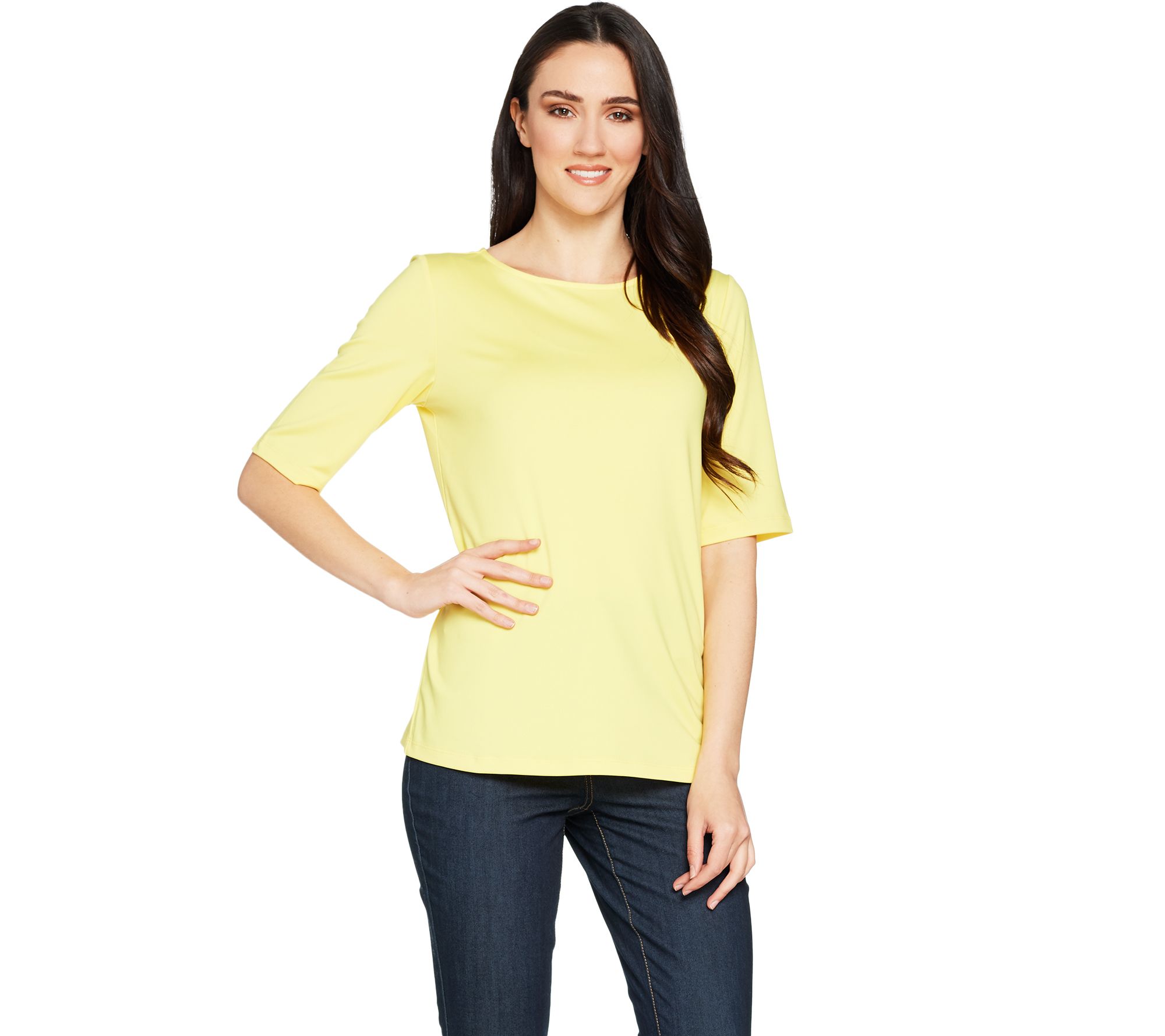 Susan Graver Essentials Butterknit Elbow Sleeve Bateau Neck Top