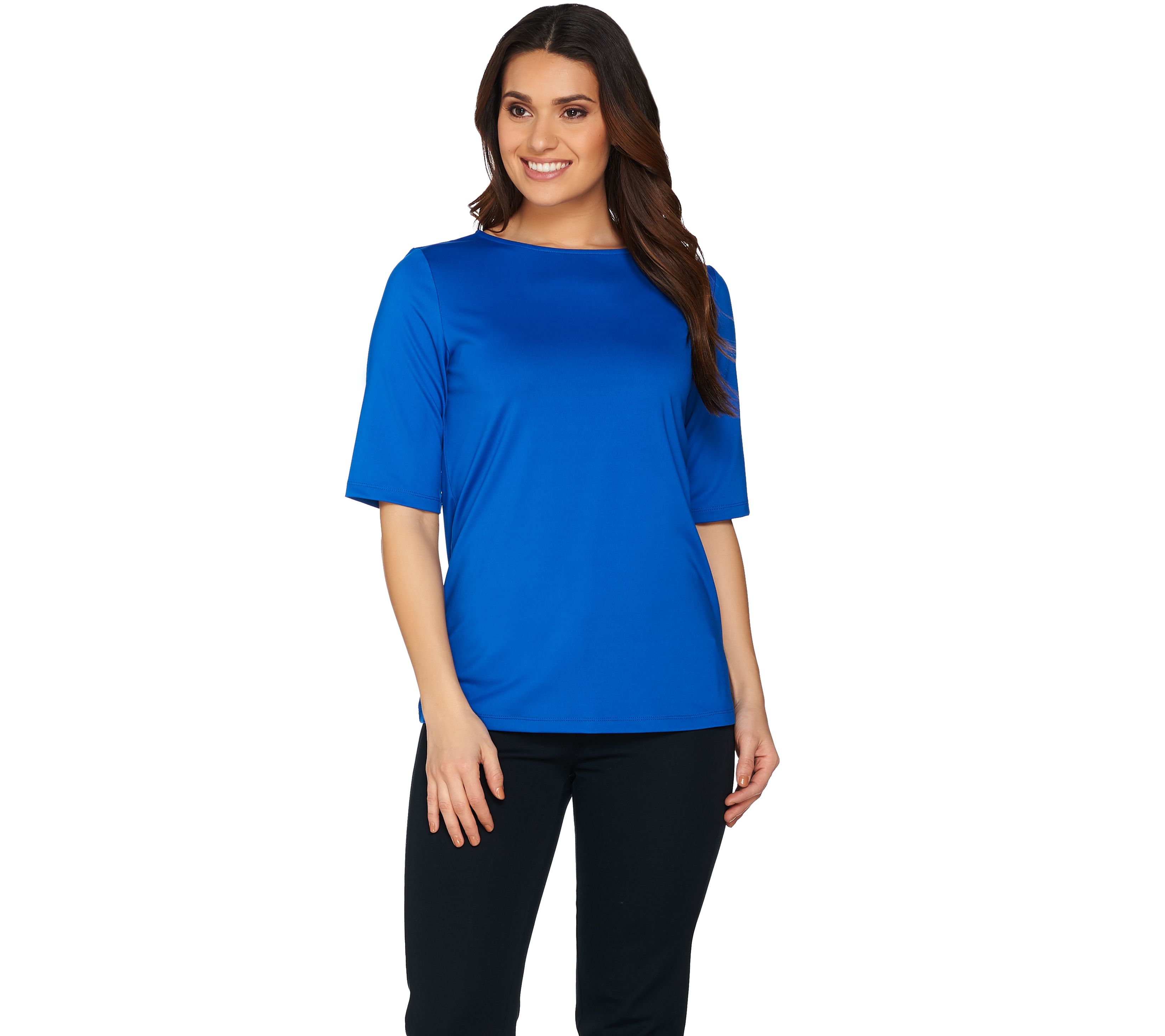 Susan Graver Essentials Butterknit Elbow Sleeve Bateau Neck Top
