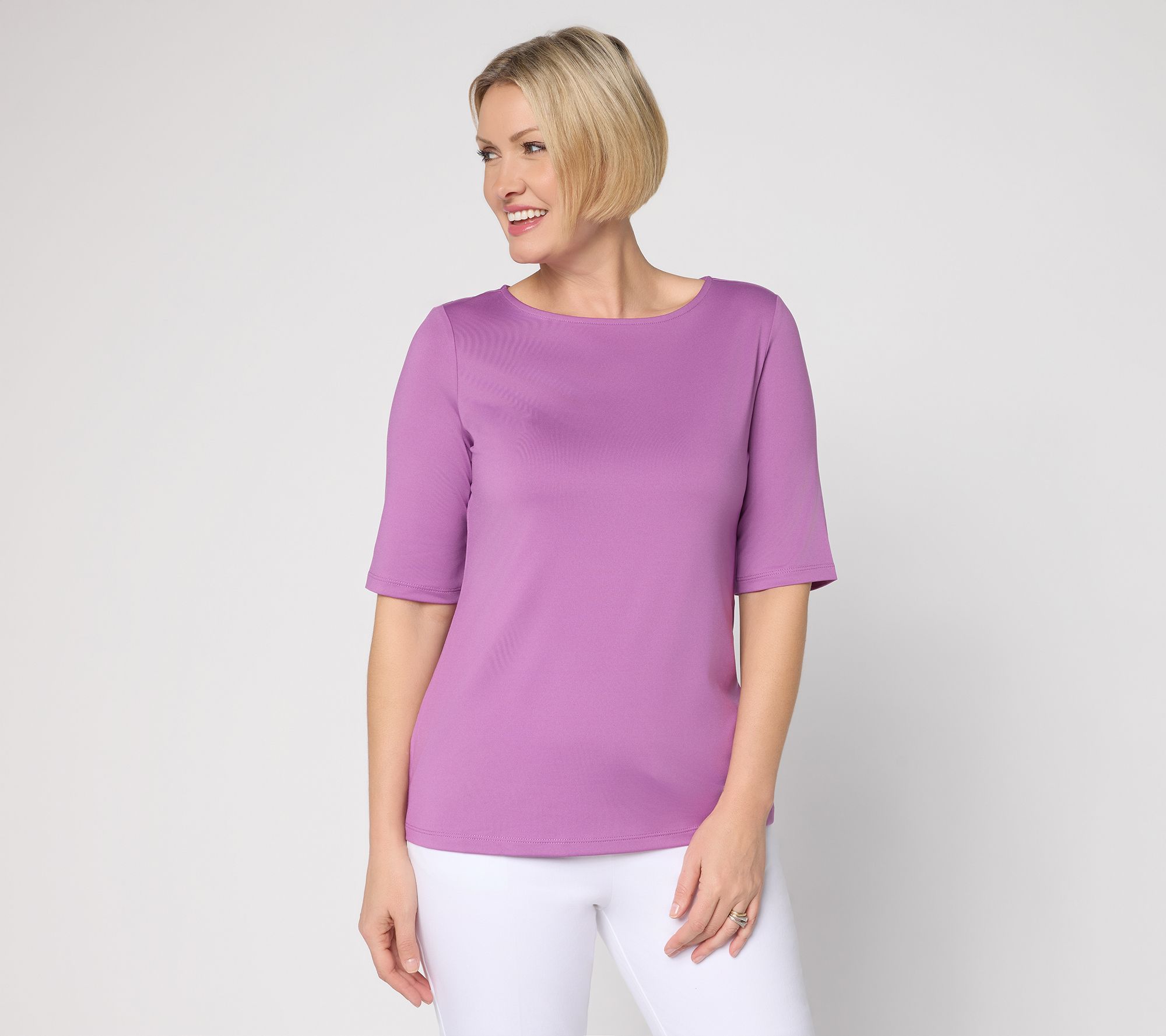Susan Graver Essentials Butterknit Elbow Sleeve Bateau Neck Top