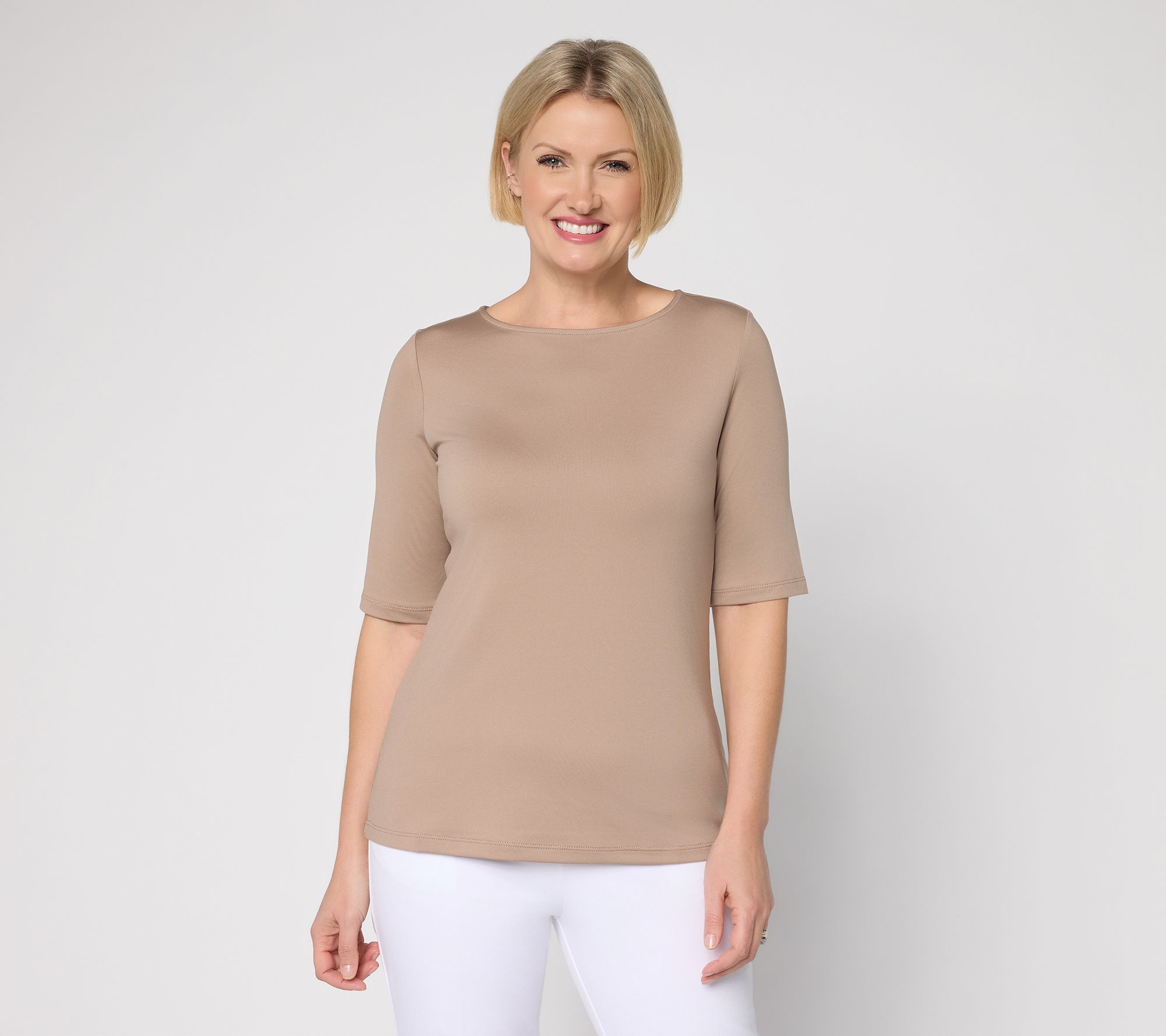 Susan Graver Essentials Butterknit Elbow Sleeve Bateau Neck Top