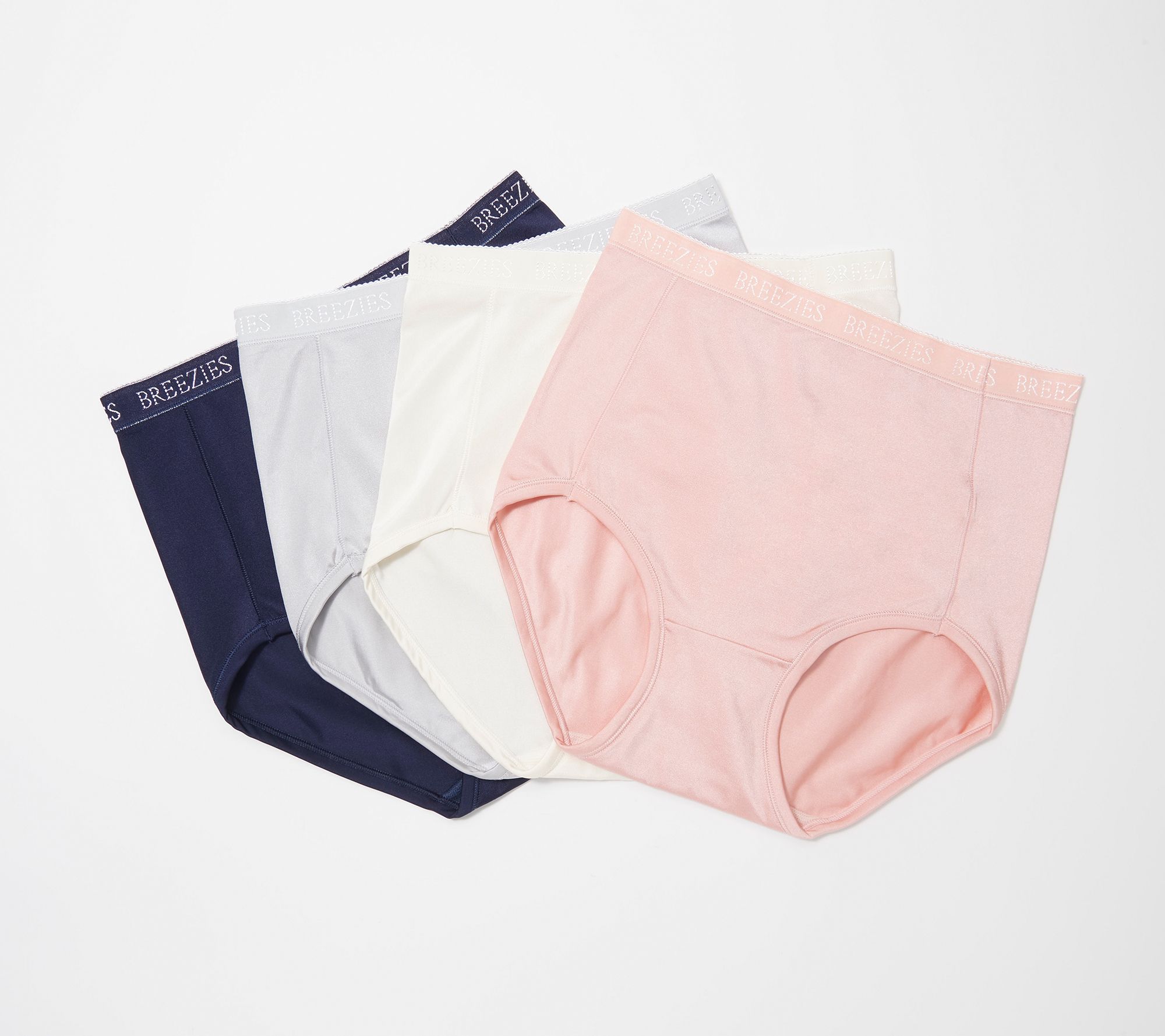 Breezies Set of 4 100% Nylon Full-Brief Panties Seashell Pink