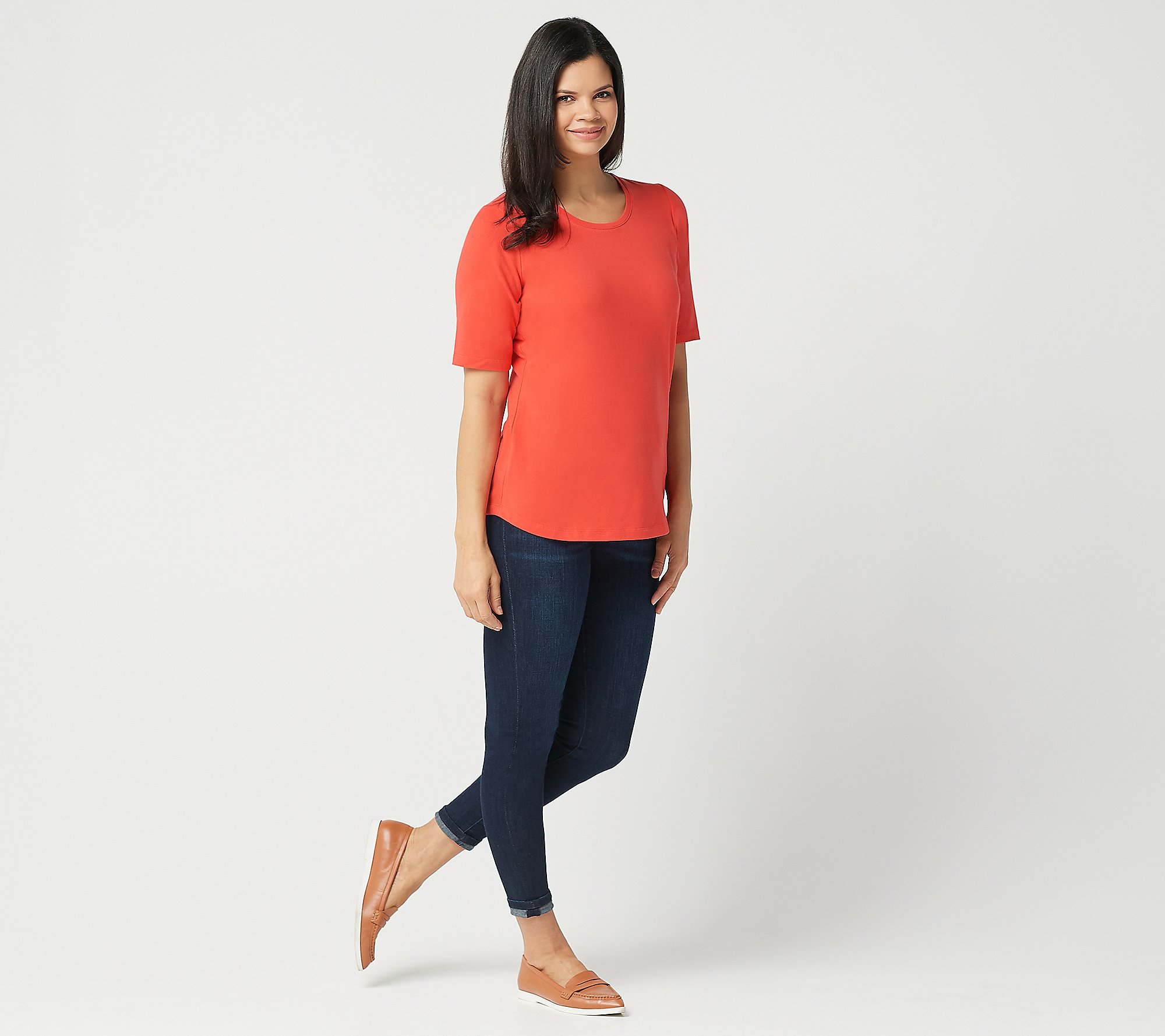 Denim & Co. Essentials Set of Two Elbow Sleeve Knit Tops
