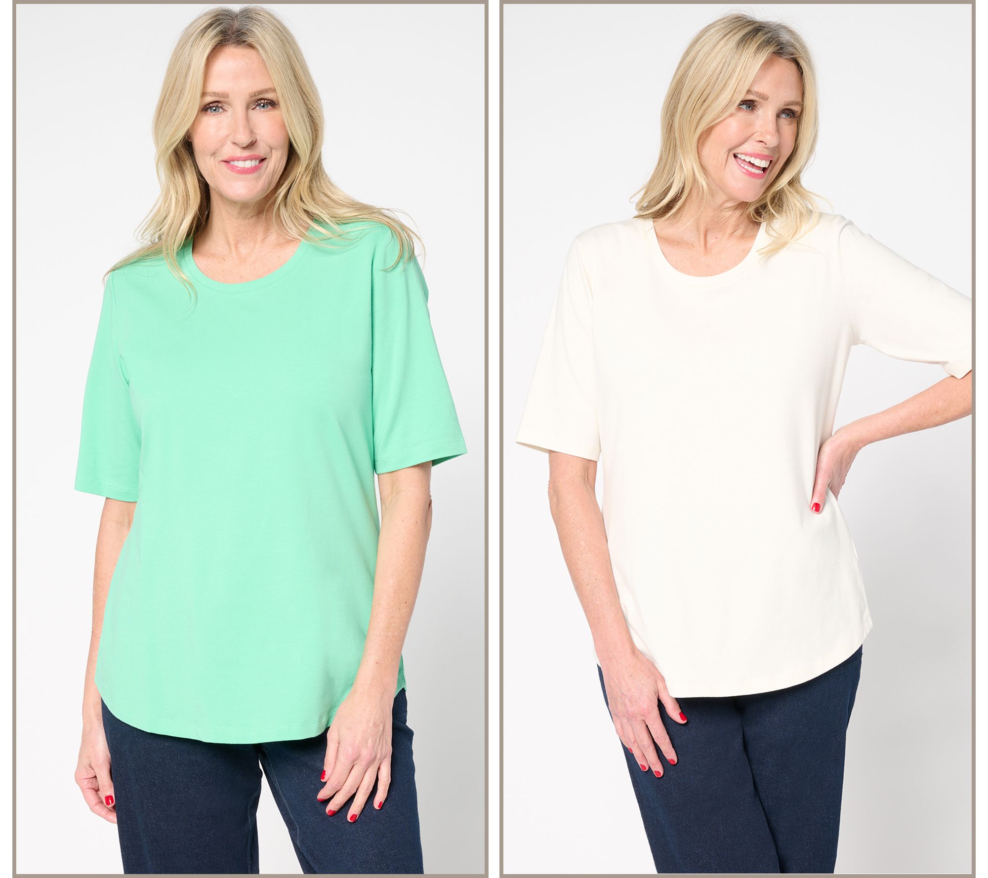 Denim & Co. Essentials Perfect Jersey 2-Pack Elbow Sleeve Tops