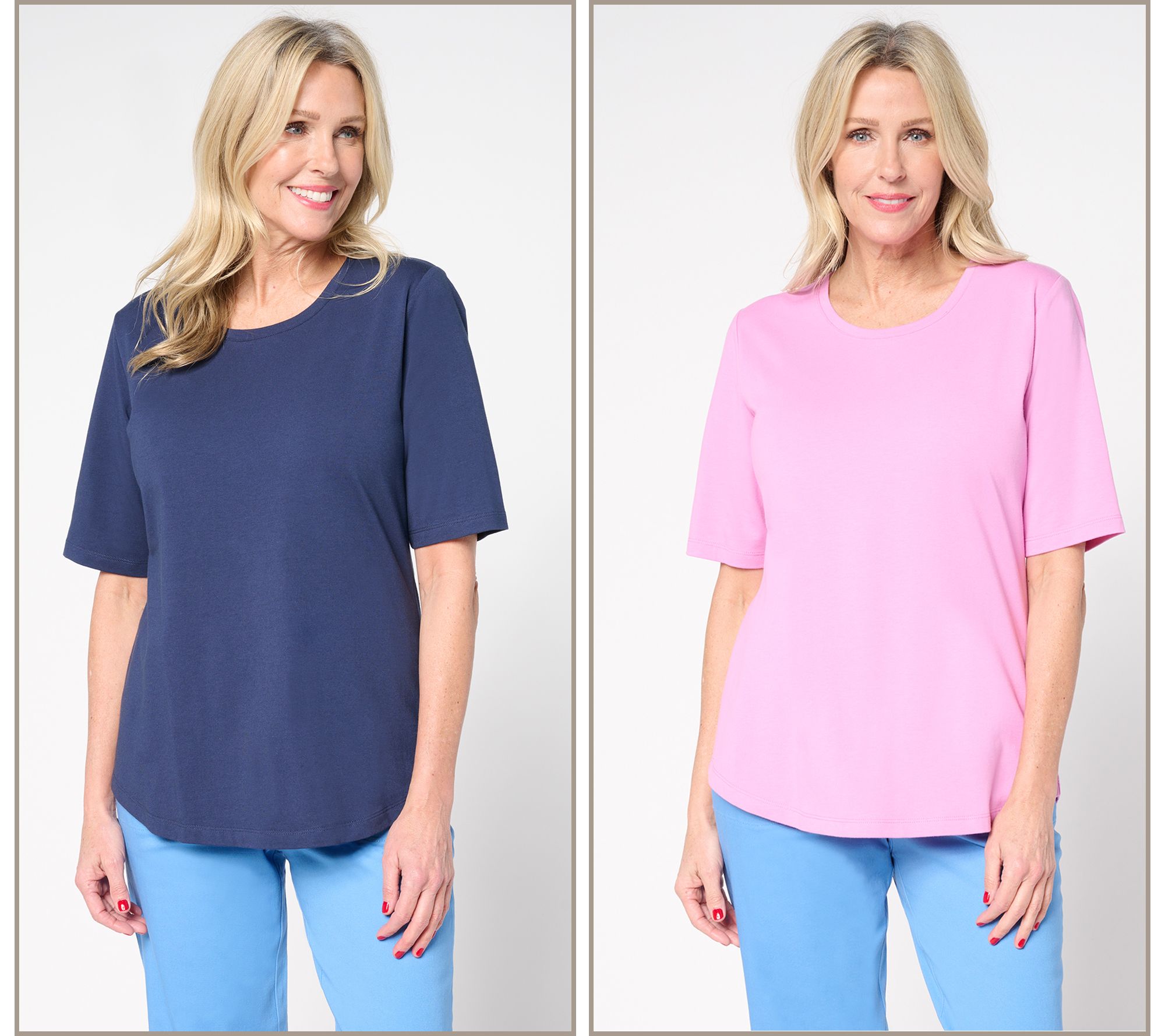 Denim & Co. Essentials Perfect Jersey 2-Pack Elbow Sleeve Tops