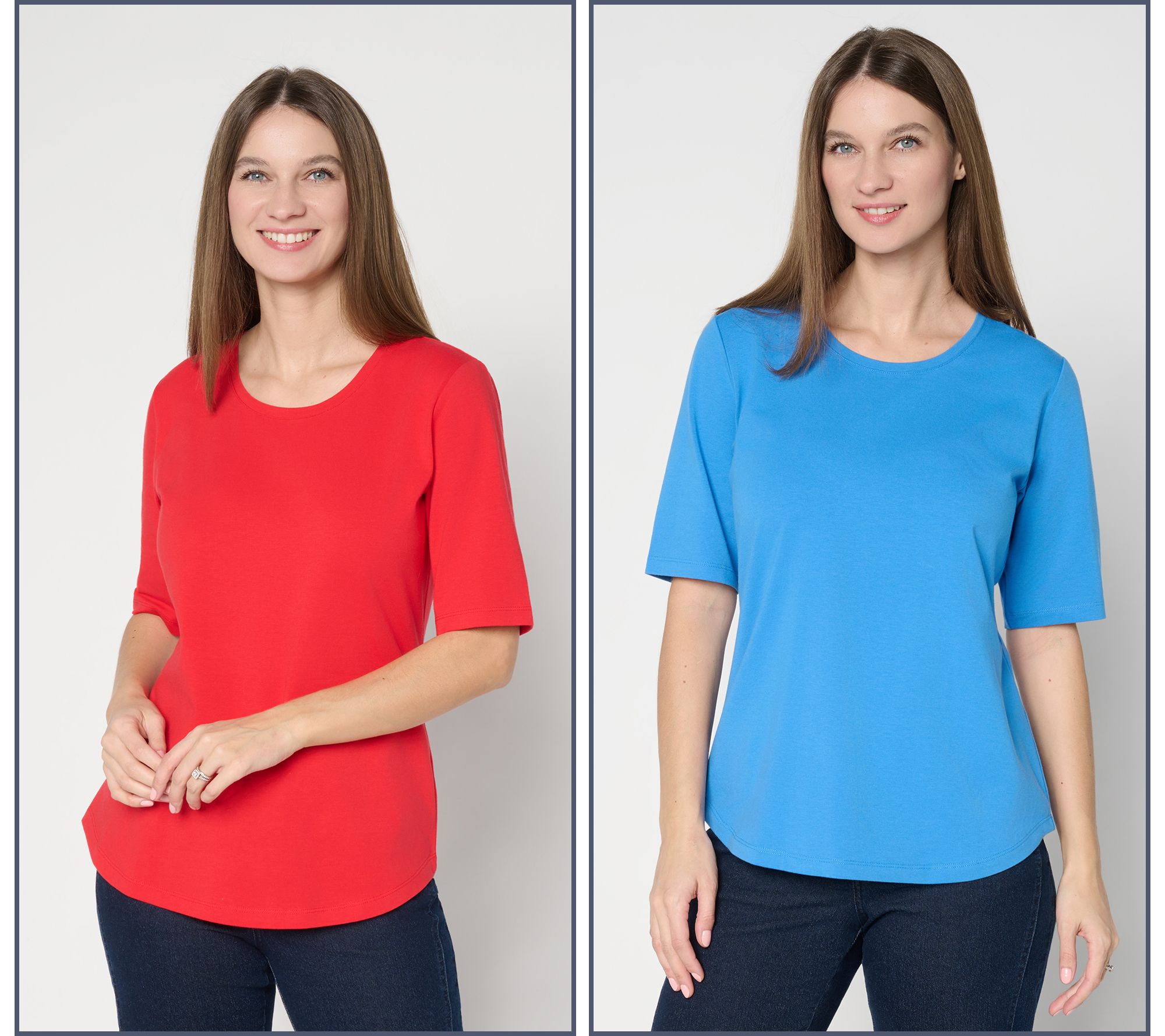 Denim & Co. Essentials Perfect Jersey 2-Pack Elbow Sleeve Tops