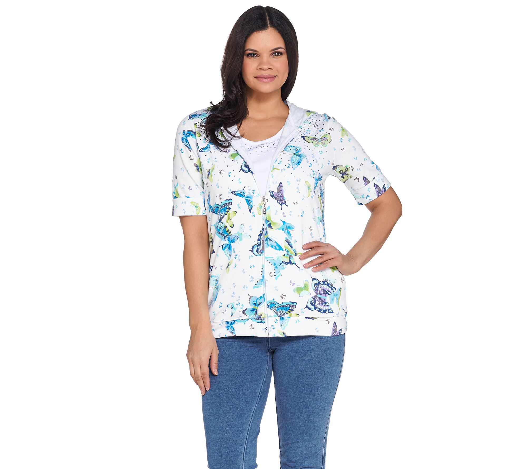 Quacker Factory Butterfly Printed Knit Hoodie and Tank Set - QVC.com