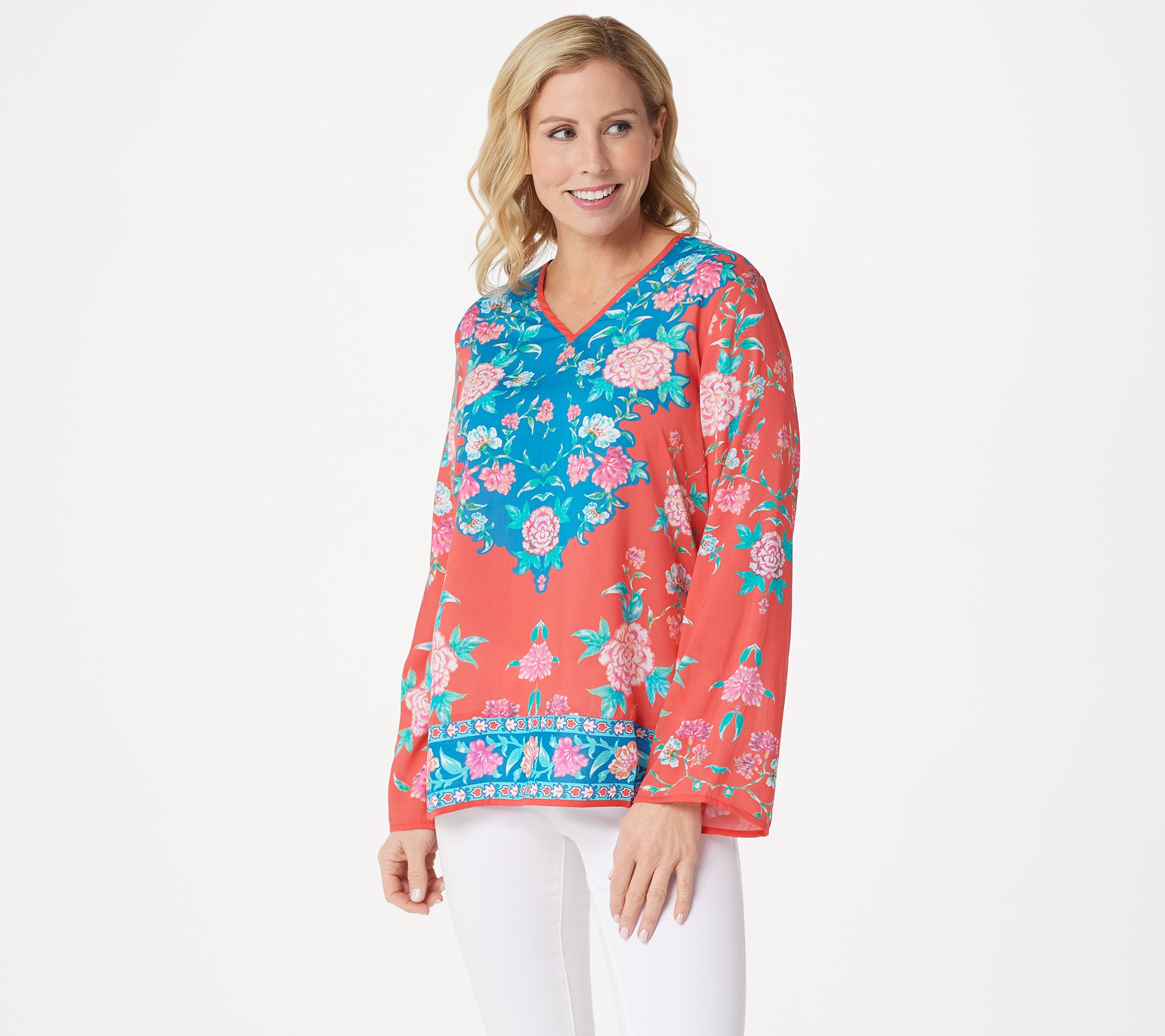 Tolani Collection V-Neck Floral Printed Woven T - A346999