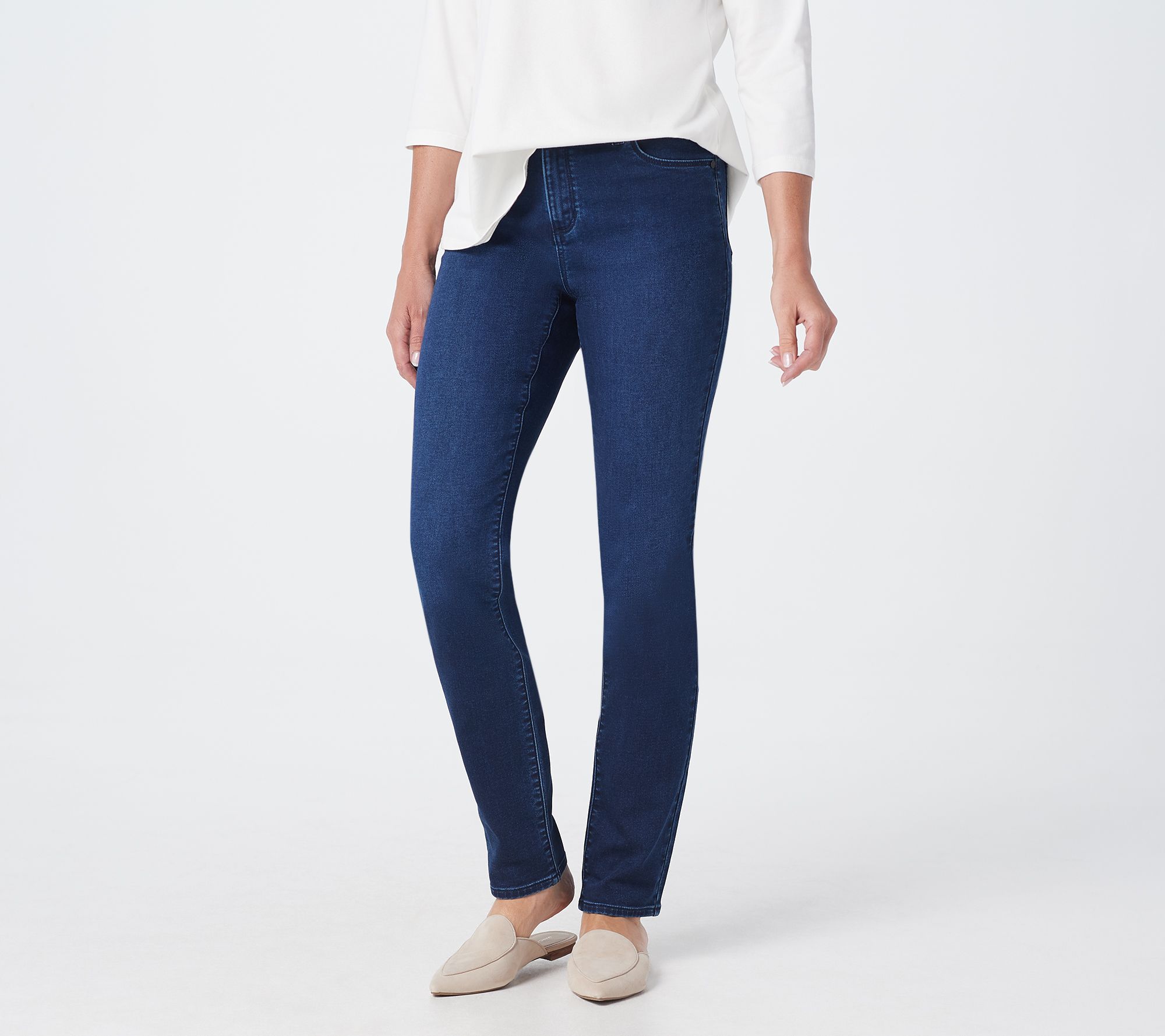 GRAVER Susan Graver Petite Knit Denim Zip-Front Jeans - QVC.com