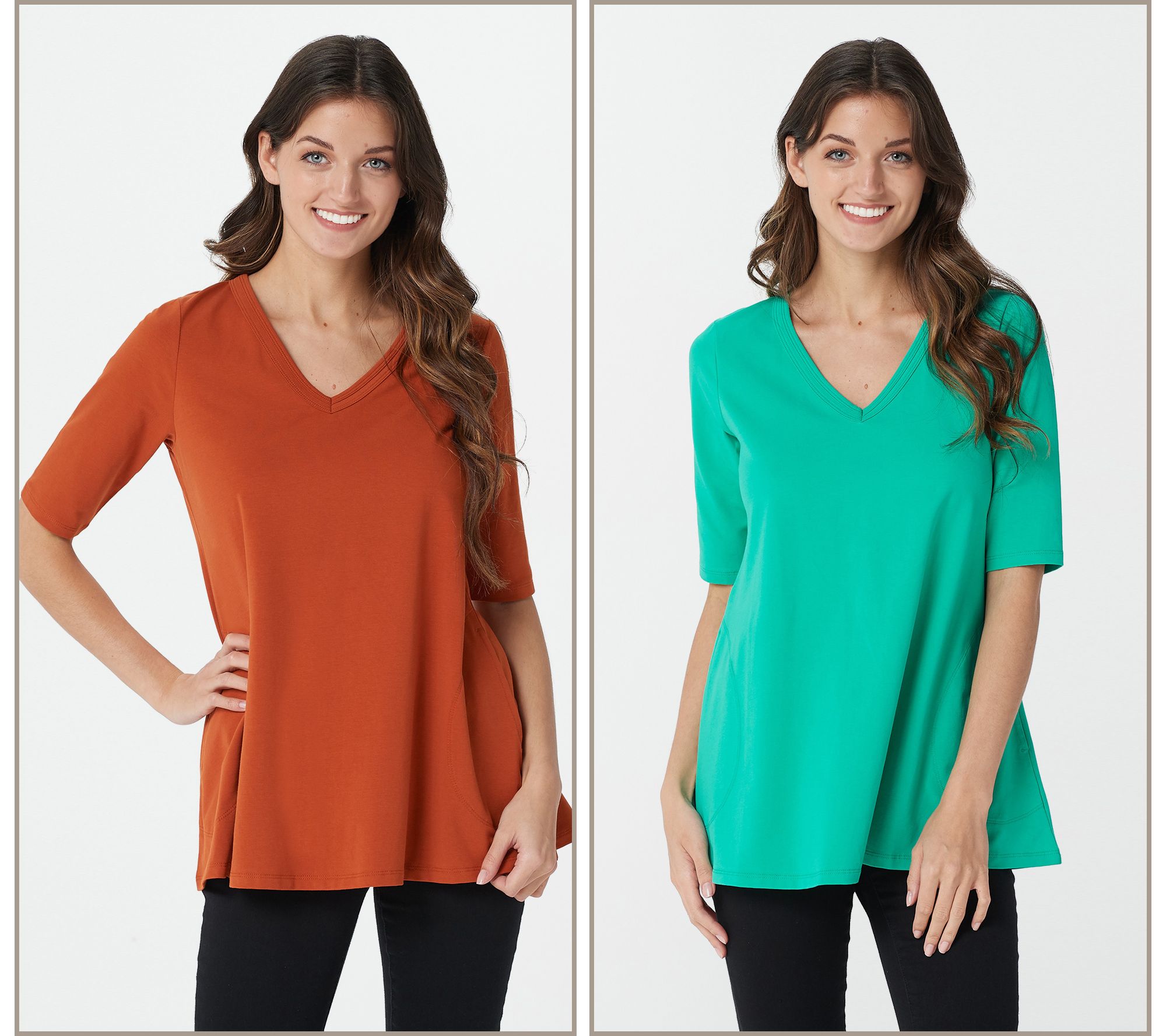 Women with Control Washed Cotton Jersey Set of 2 V-Neck Tops - QVC.com