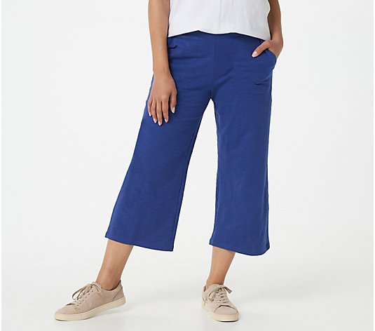 Denim & Co. Active Textured French Terry Wide-Leg Crop Pants