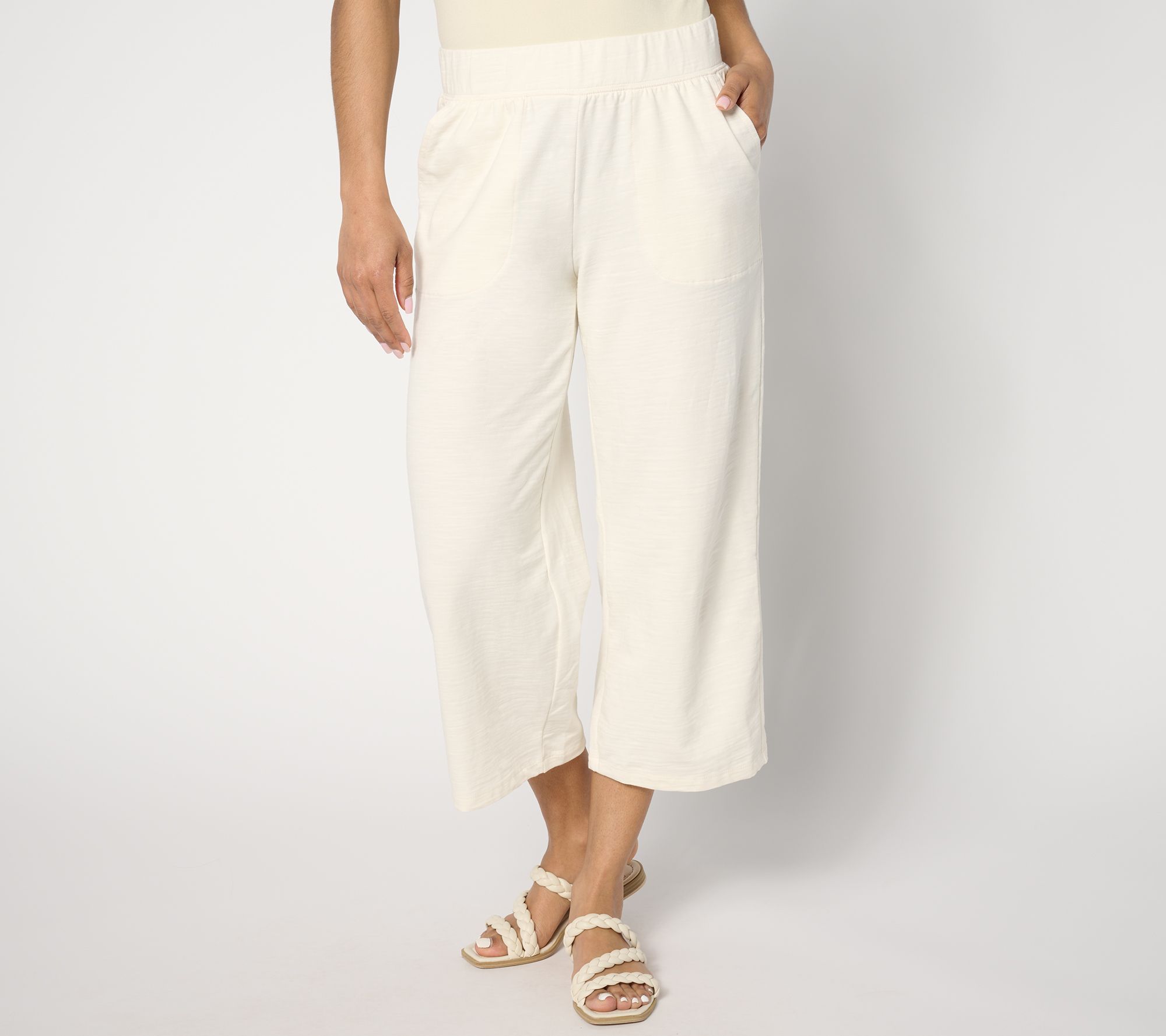 Denim & Co. Active Textured French Terry Wide-Leg Crop Pants