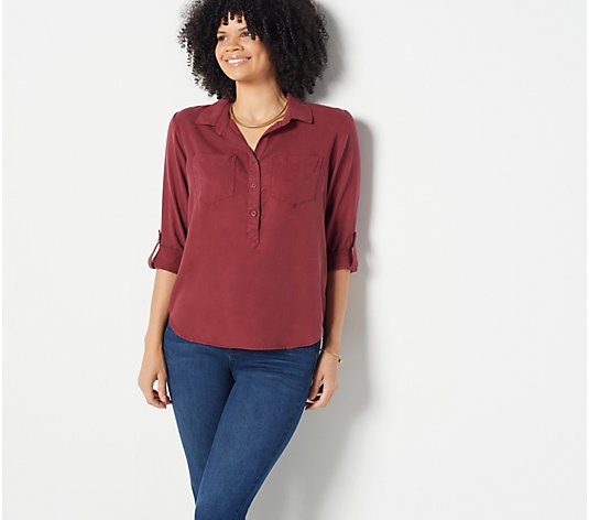 Side Stitch Popover Tunic with Roll-Tab Sleeves