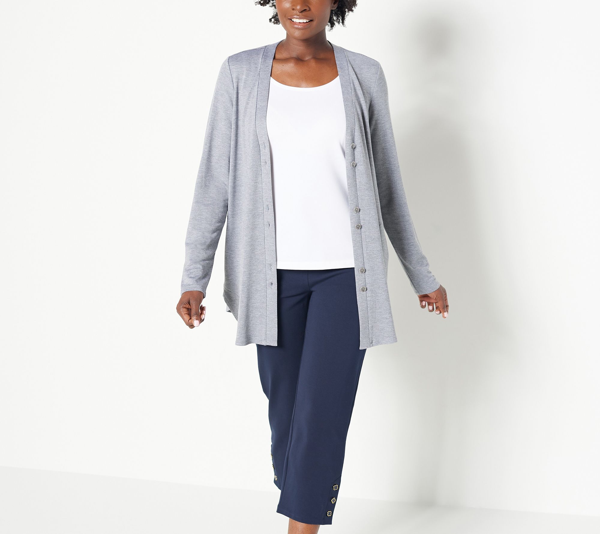 "As Is" Susan Graver Weekend Petite Premium Stretch Crop Pants w/ Button