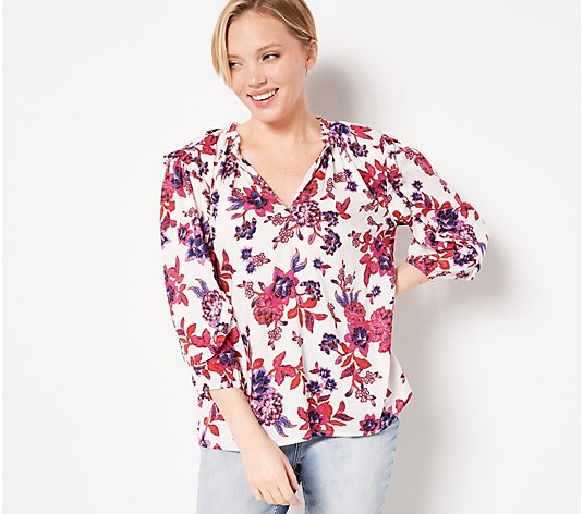 Candace Cameron Bure Printed Blouse with Ruffle Detail