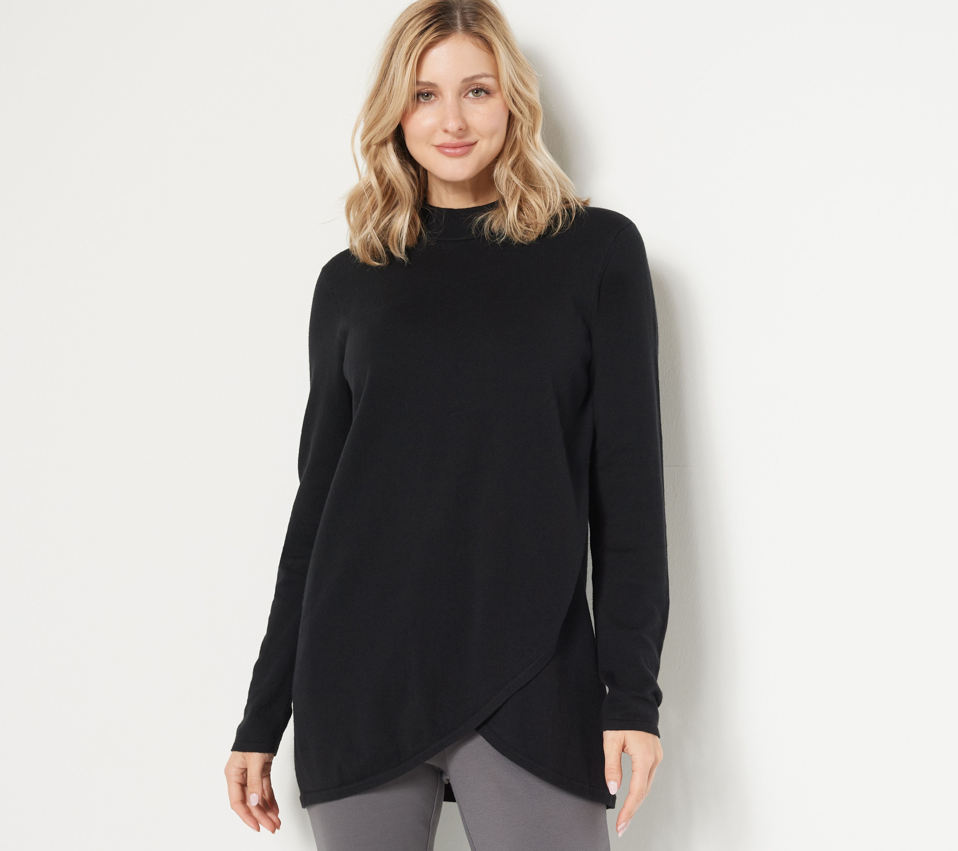 Studio Park x Jayne Brown Mockneck Crossover Tunic Sweater 