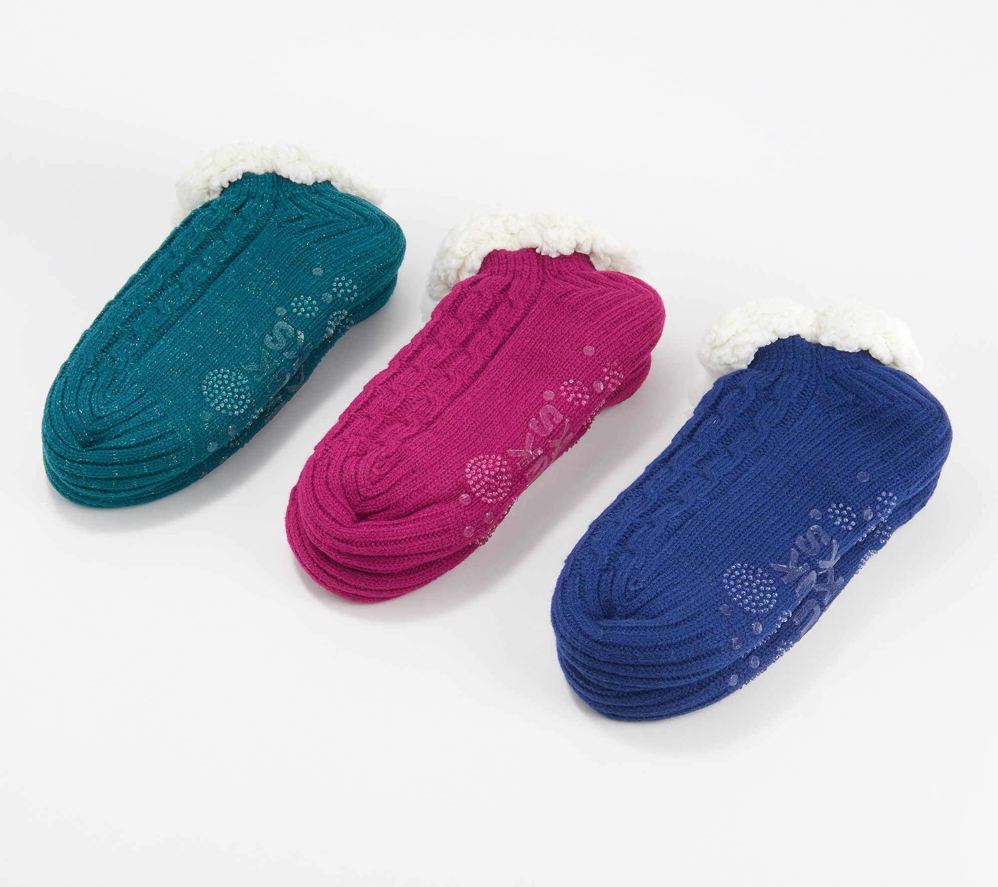 MUK LUKS Shea Butter Footie Cabin Socks Set of Three