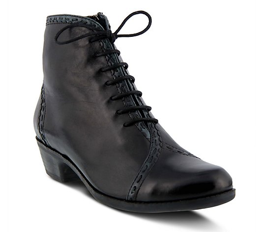 Spring Step Two-Tone Leather Lace Up Booties -Jaru