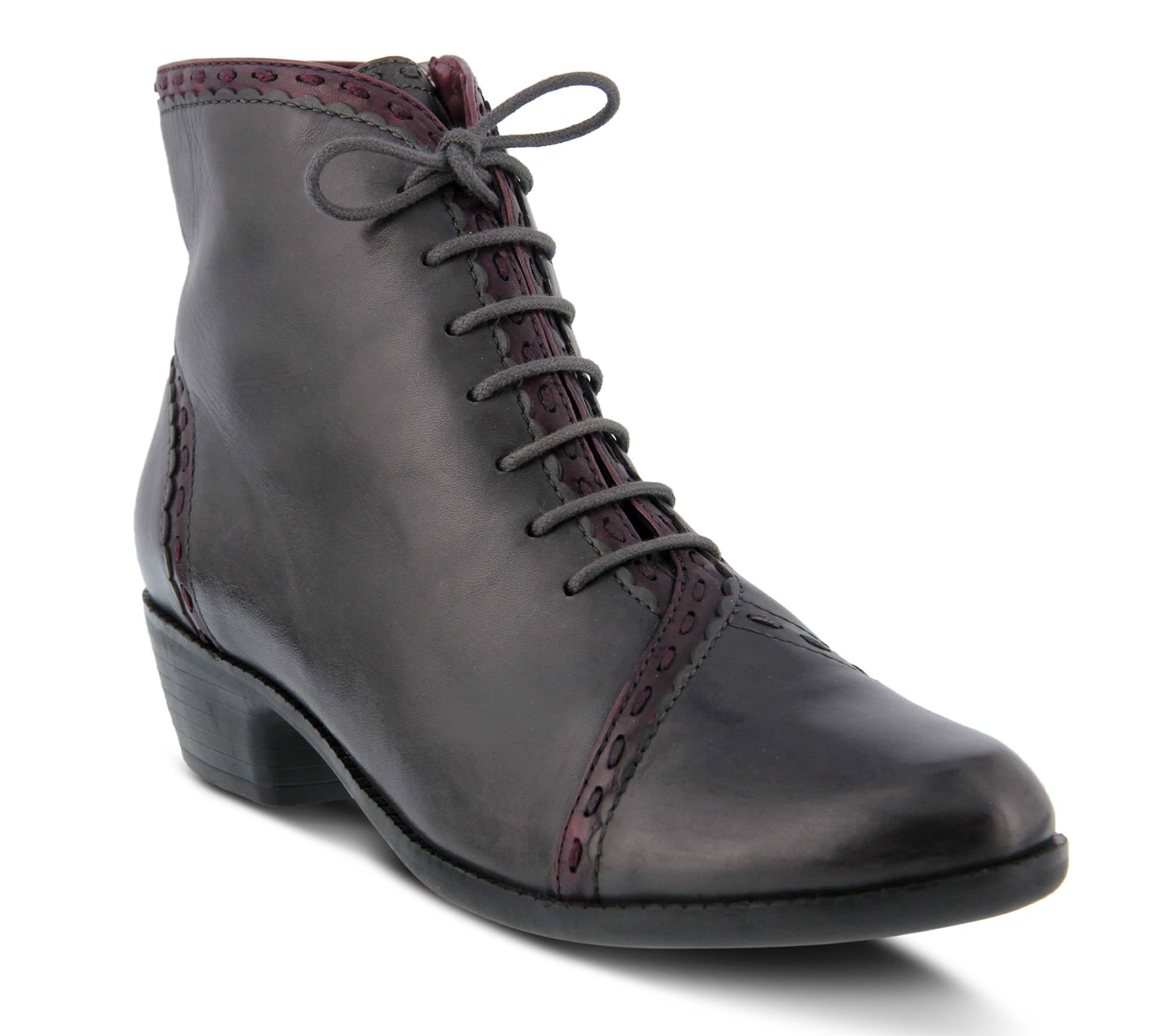 Spring Step Two-Tone Leather Lace Up Booties -Jaru