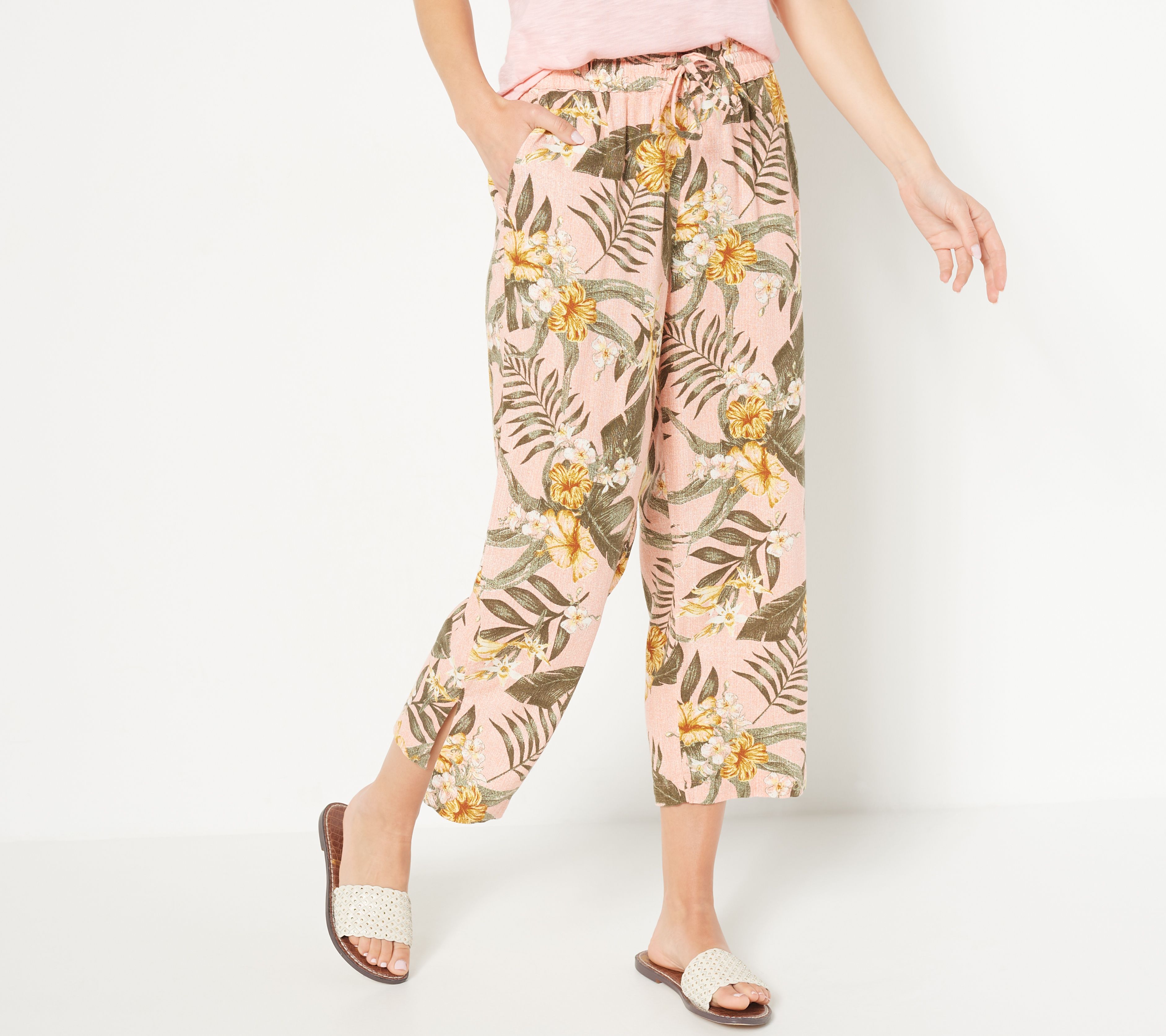 "As Is" Denim & Co. Naturals Regular Printed Linen Blend Crop Pants