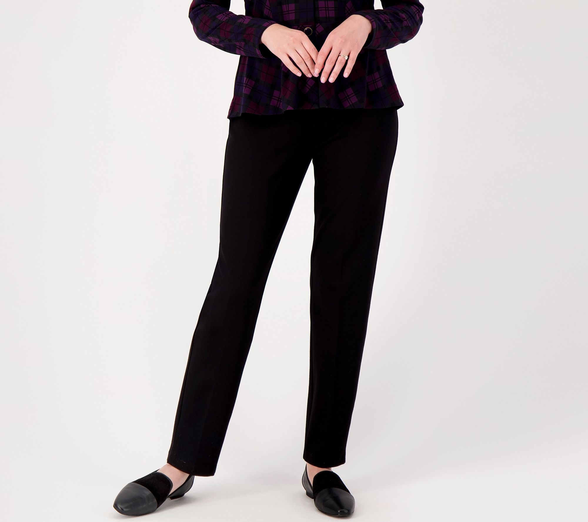 "As Is" Susan Graver Everyday Petite Supreme Knit Slim Leg Pull On Pants