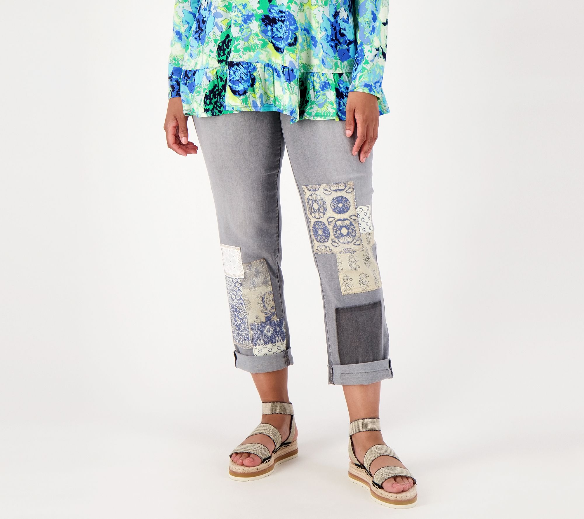 LOGO by Lori Goldstein Petite Patchwork Boyfriend Jeans