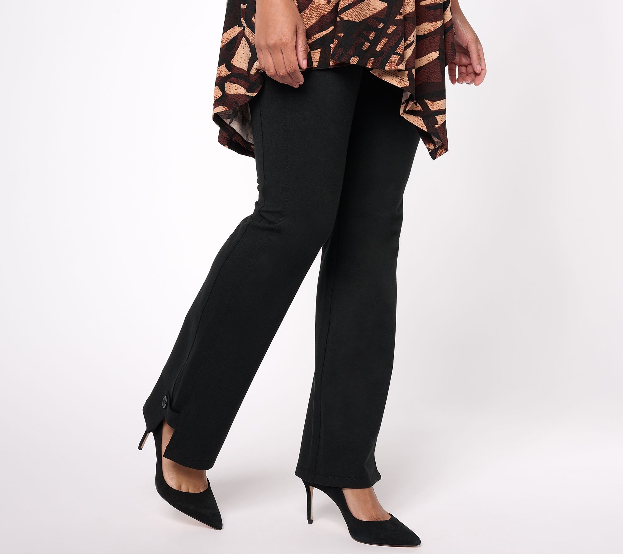 Women with Control Regular Luxe Ponte Pant w/ Faux Leather Trim