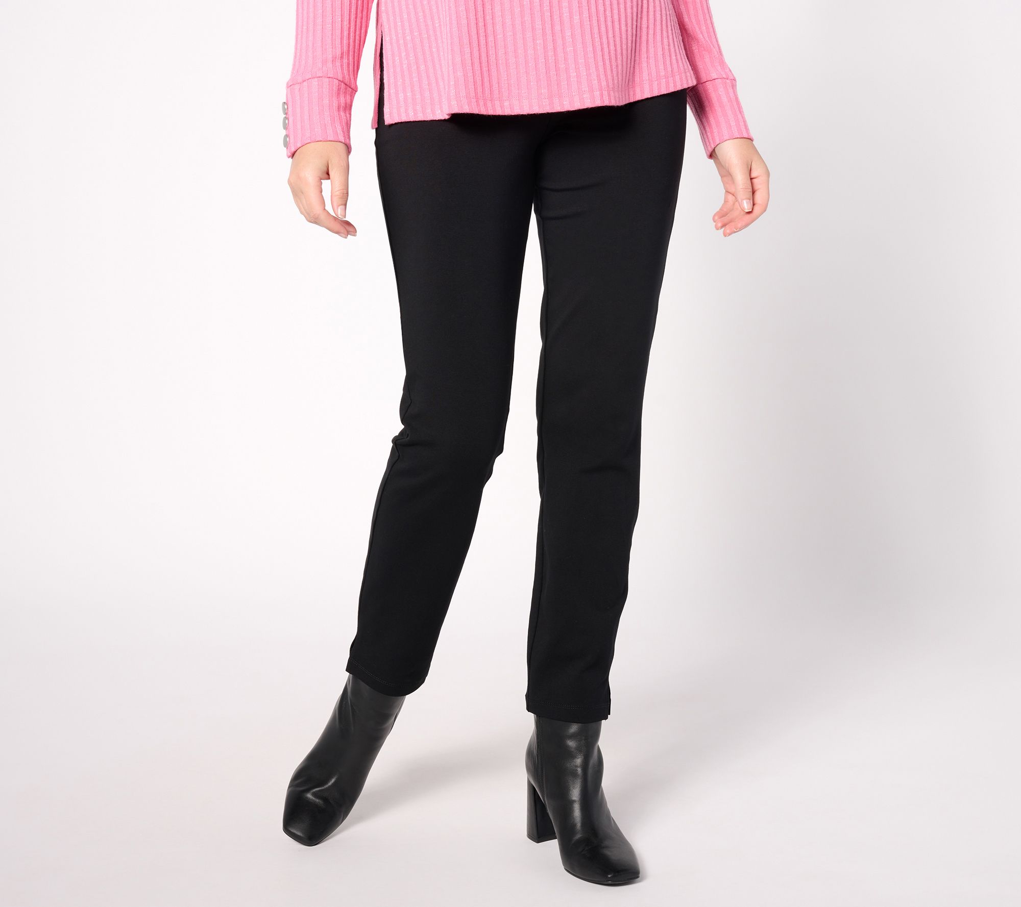 Susan Graver Weekend Petite Premium Stretch Slim Ankle Pant with Notch