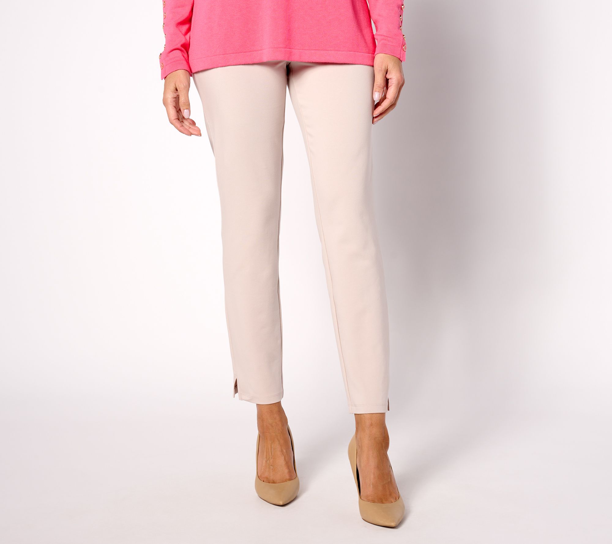 Susan Graver Weekend Petite Premium Stretch Slim Ankle Pant with Notch