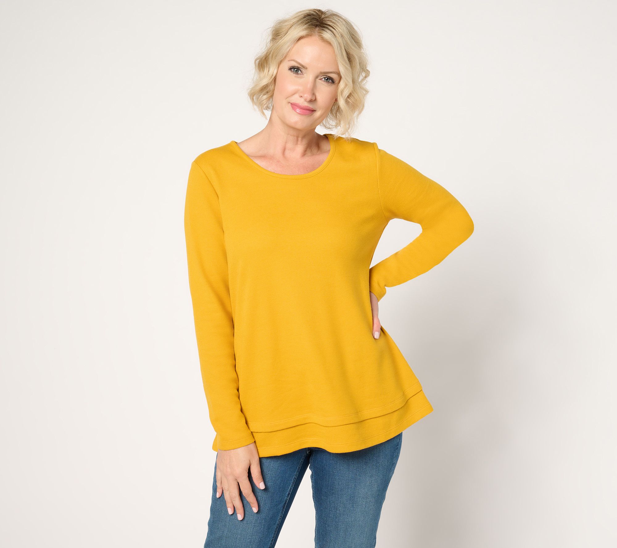 Denim & Co. Essentials Petite Waffle Knit Scoop Neck Swing Tunic