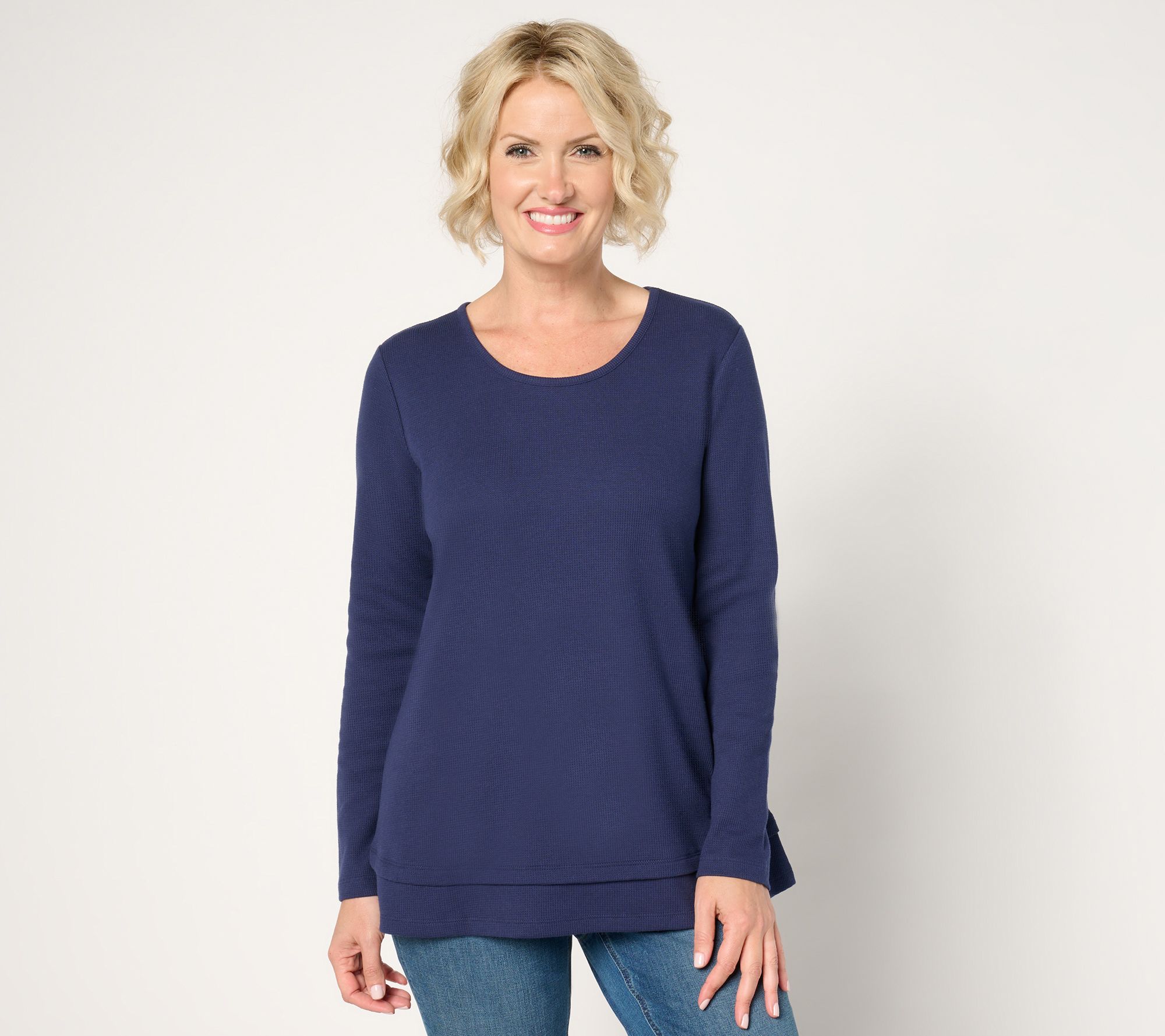 Denim & Co. Essentials Petite Waffle Knit Scoop Neck Swing Tunic