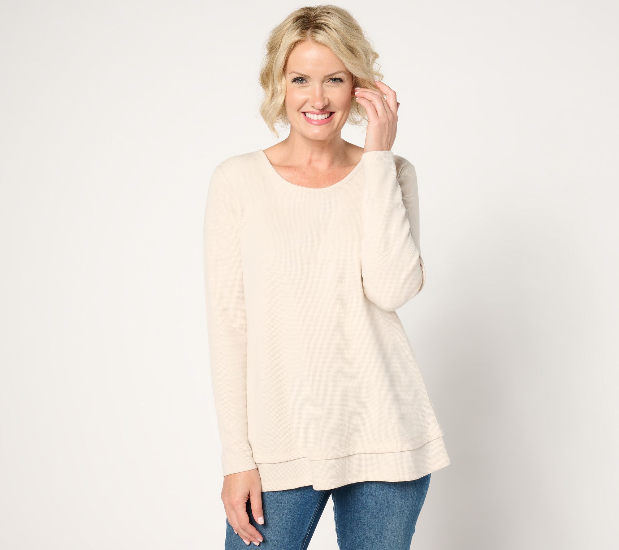 Denim & Co. Essentials Petite Waffle Knit Scoop Neck Swing Tunic